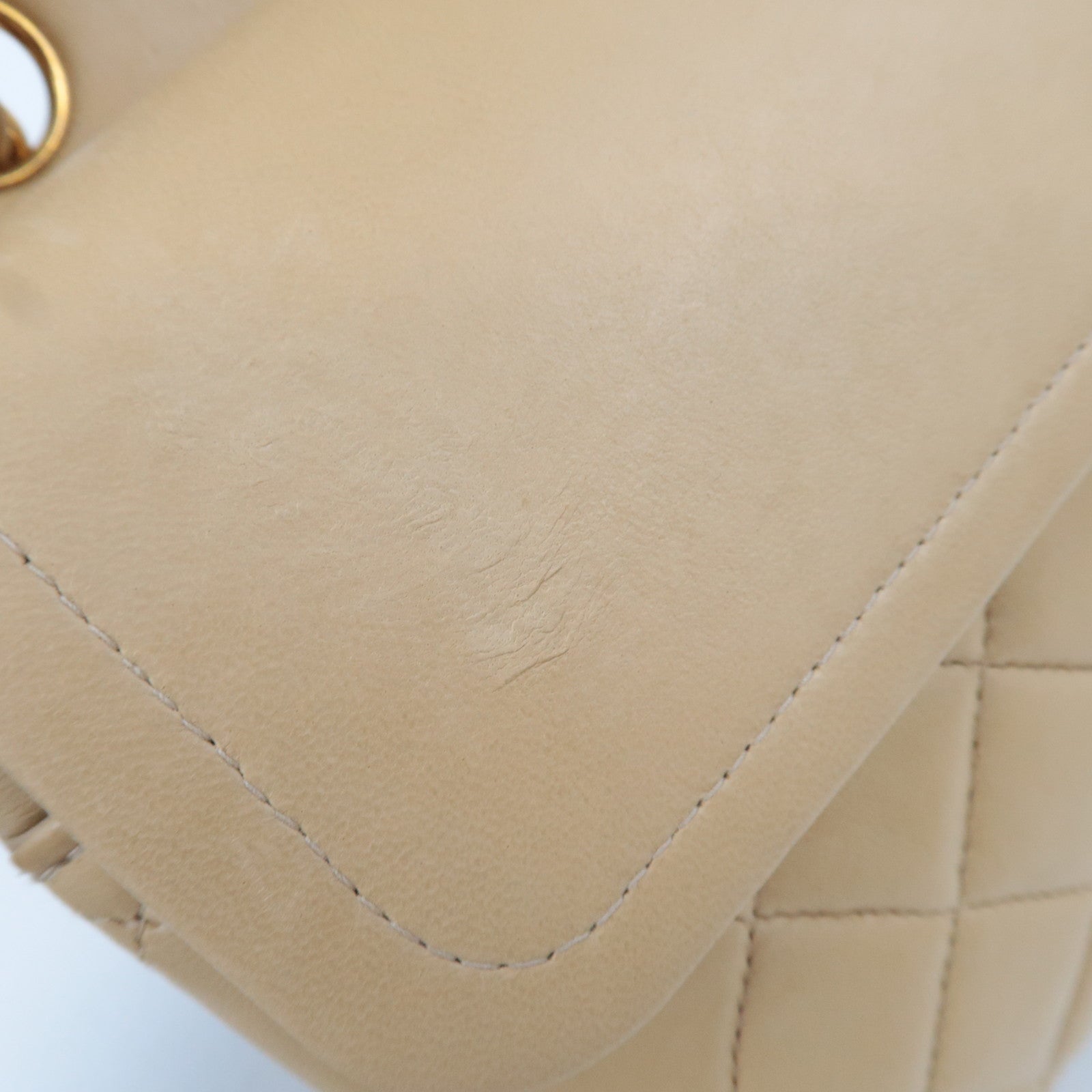 CHANEL Matelasse Lambskin Double Flap Chain Shoulder Bag Beige