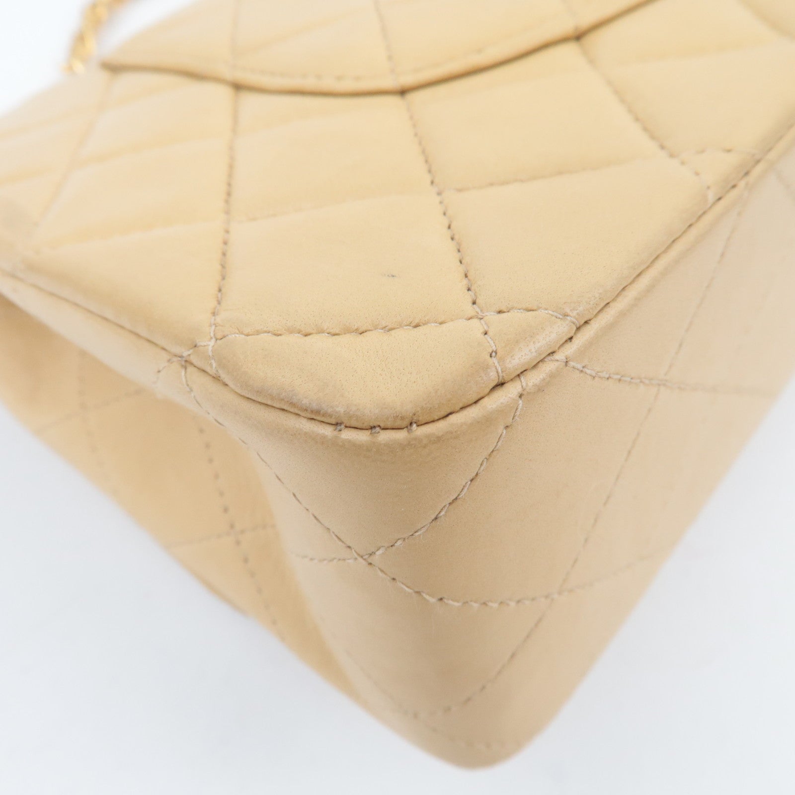 CHANEL Matelasse Lambskin Double Flap Chain Shoulder Bag Beige