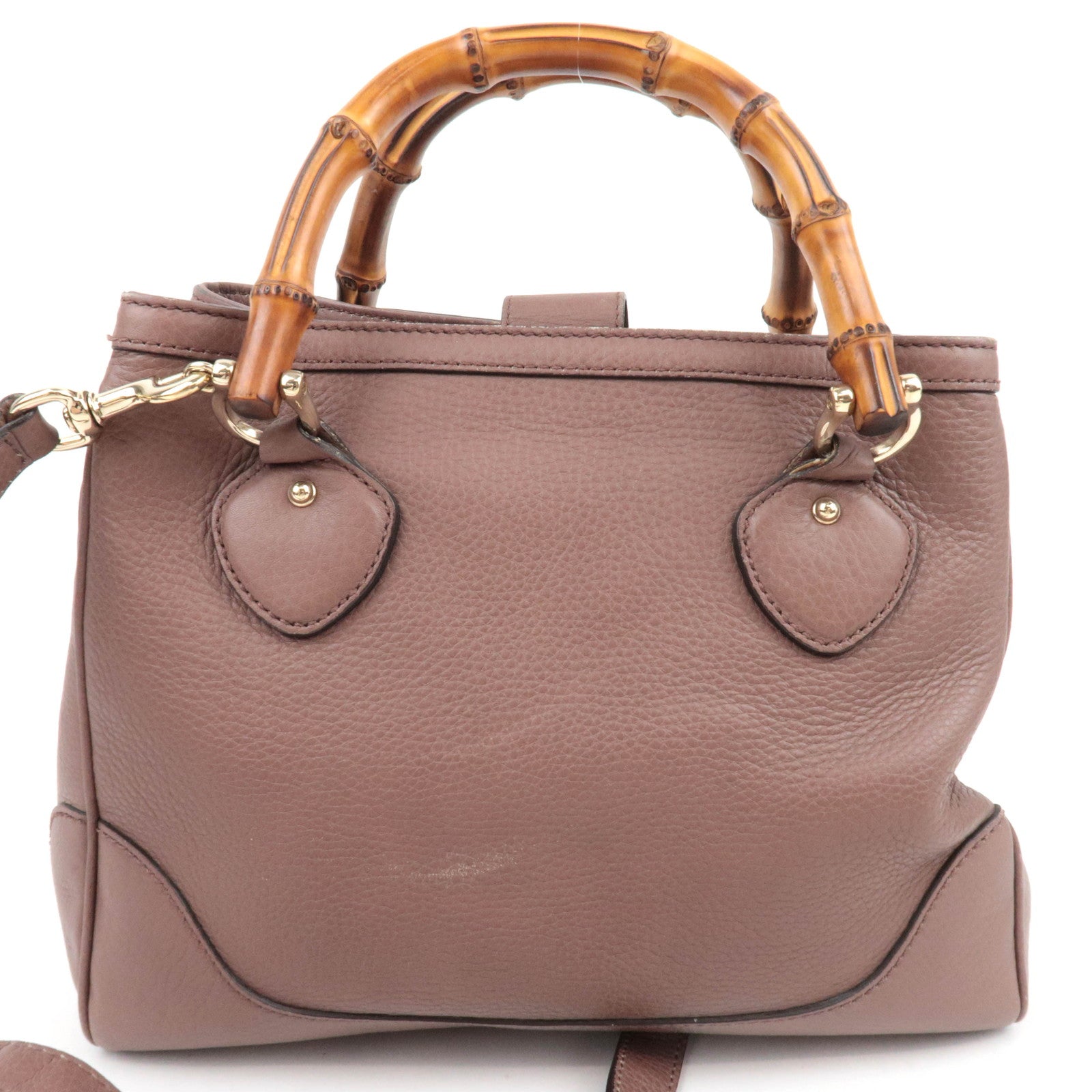 GUCCI Bamboo 2Way Leather Handbag Greige 308360