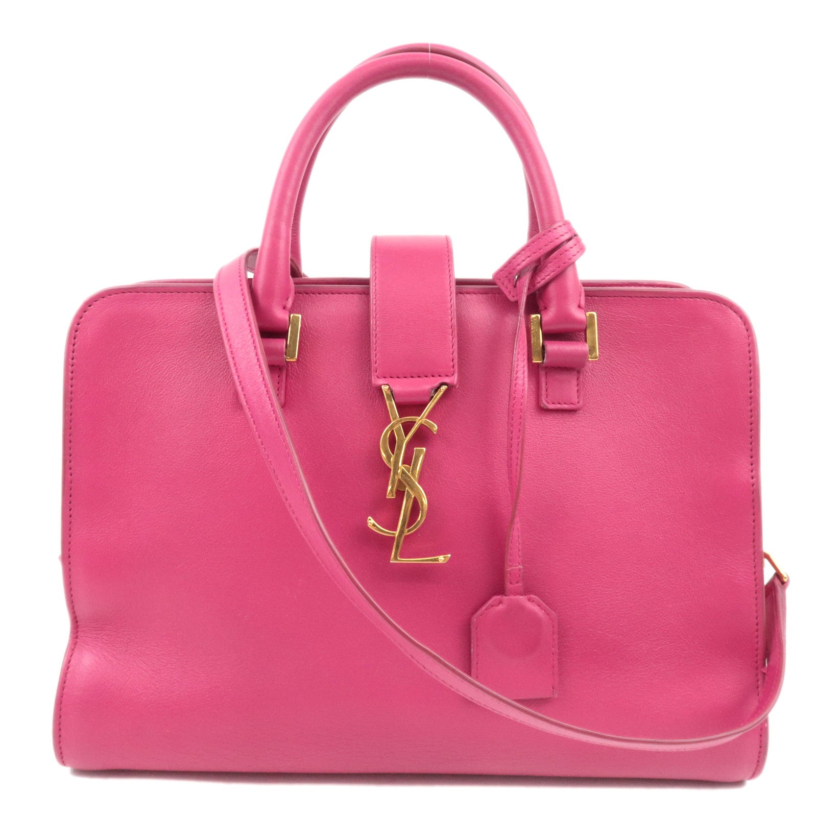 SAINT LAURENT YSL Baby Cabas Leather 2Way Handbag Pink *Strap, Clochette87437