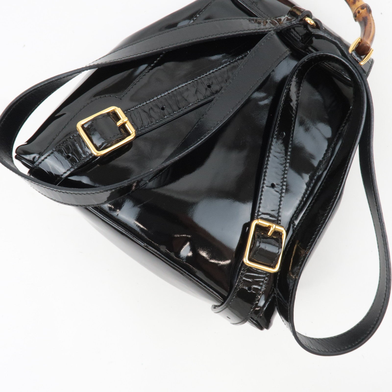 GUCCI Bamboo Mini Patent Backpack Black 003.1705