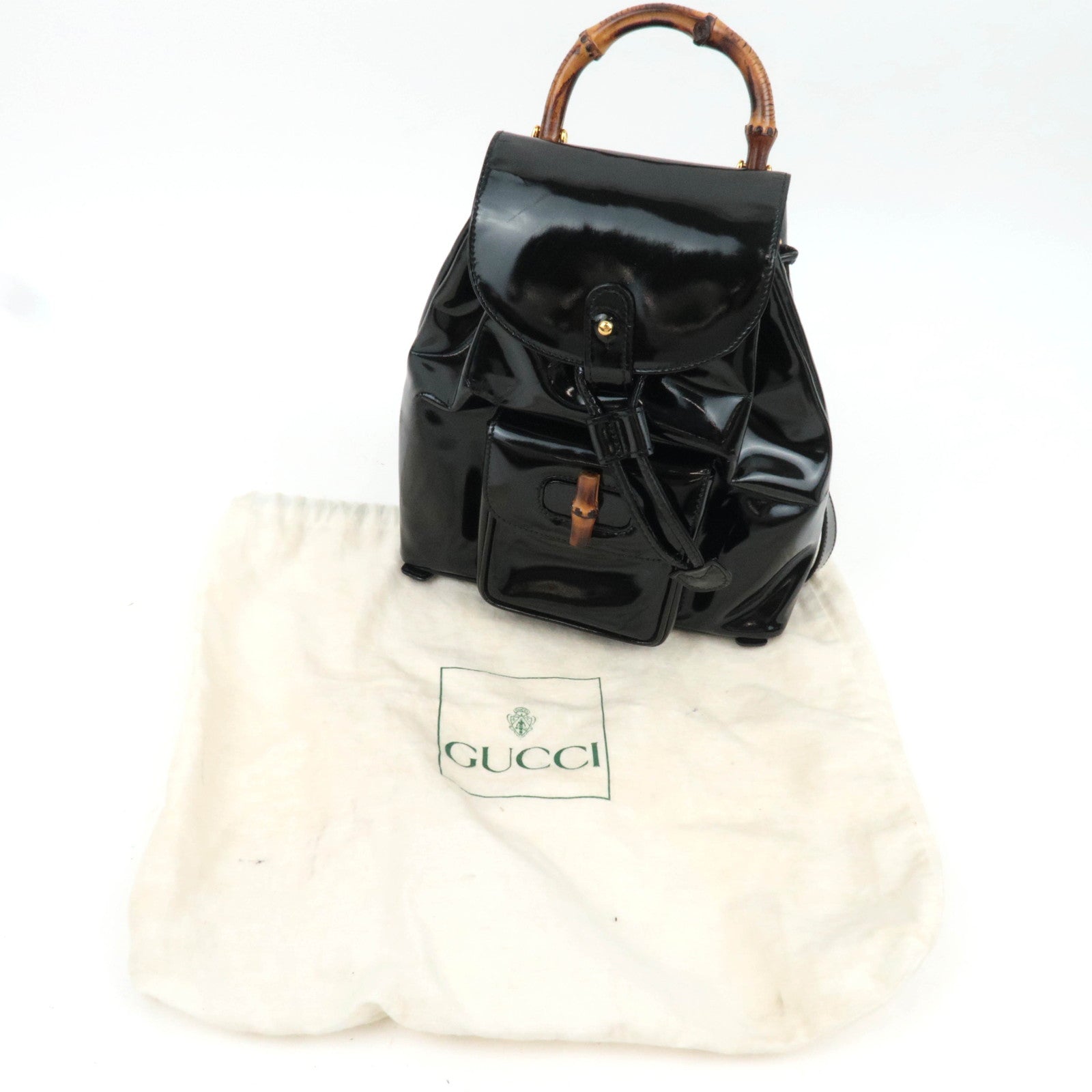 GUCCI Bamboo Mini Patent Backpack Black 003.1705