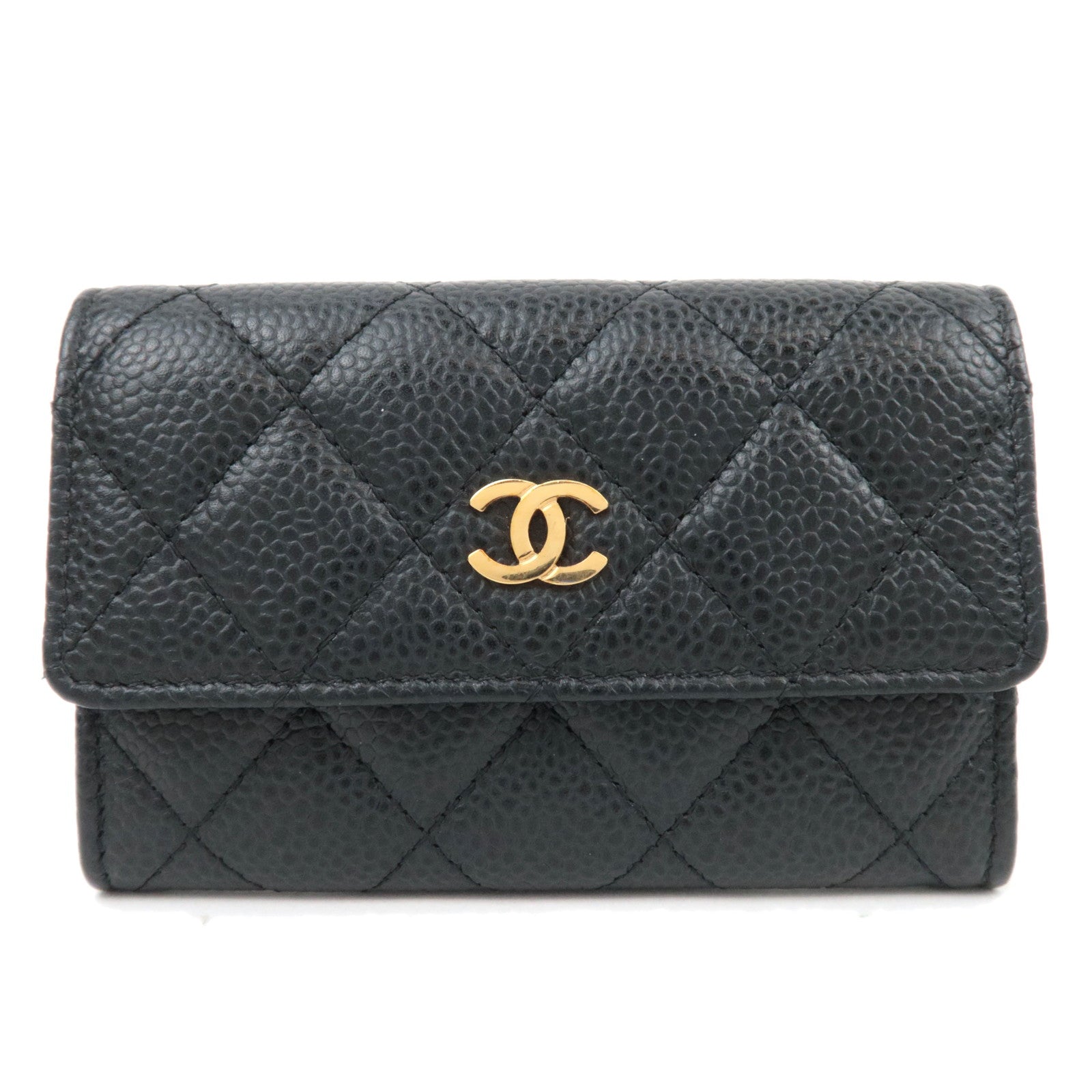 CHANEL Coco Mark Card Case Caviar Skin Black87458