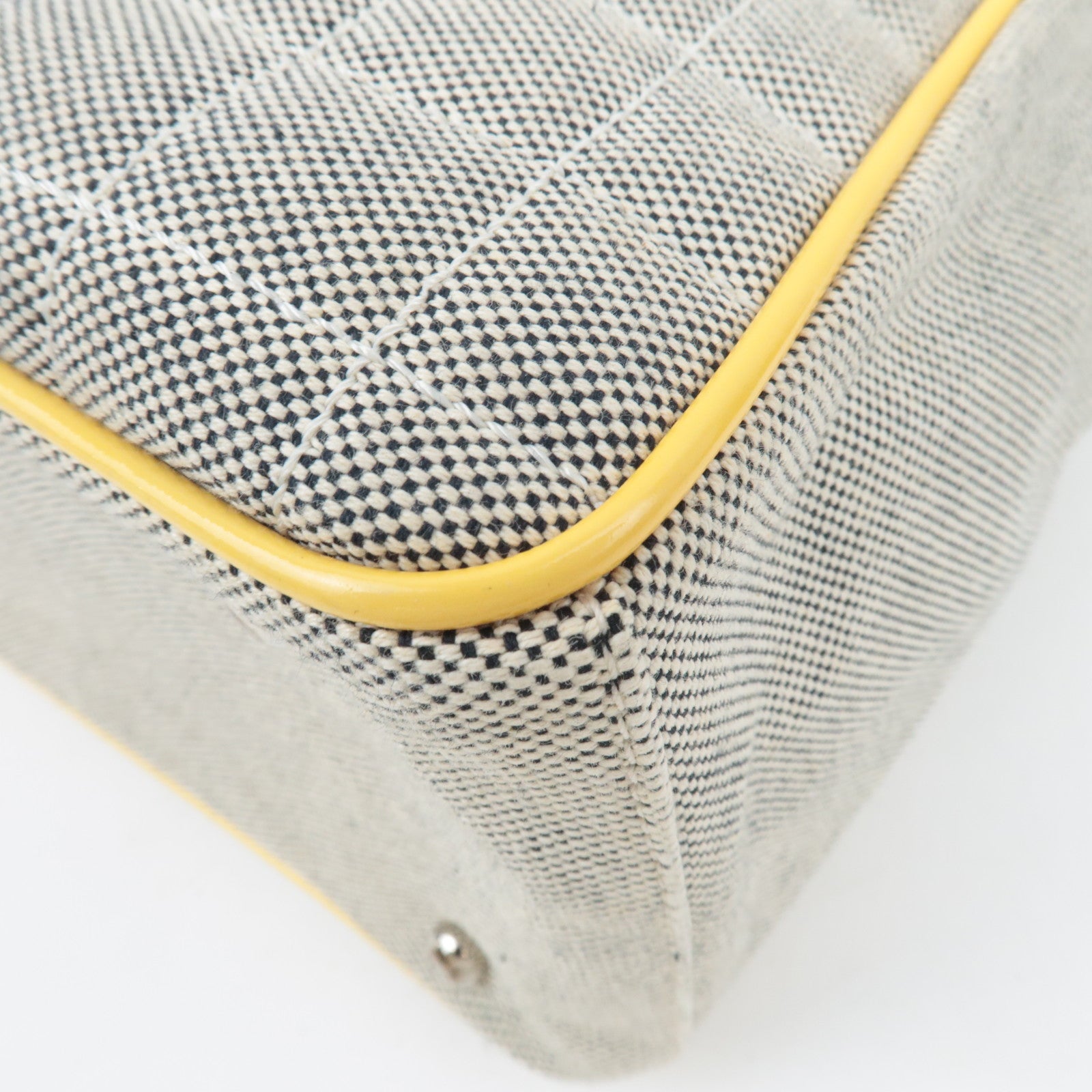 CHANEL Coco Mark Camellia No. 5 Canvas Patent Chain Tote Bag Beige Yellow Black A31573 *Box, Dust bag, G card