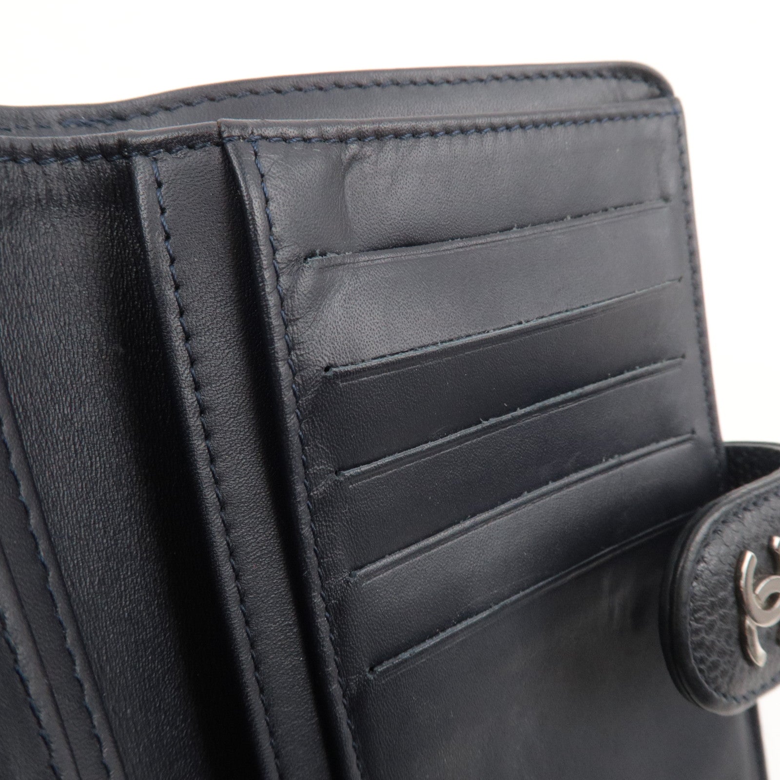CHANEL Matelasse Bi-Fold Caviar Skin Wallet Dark Navy