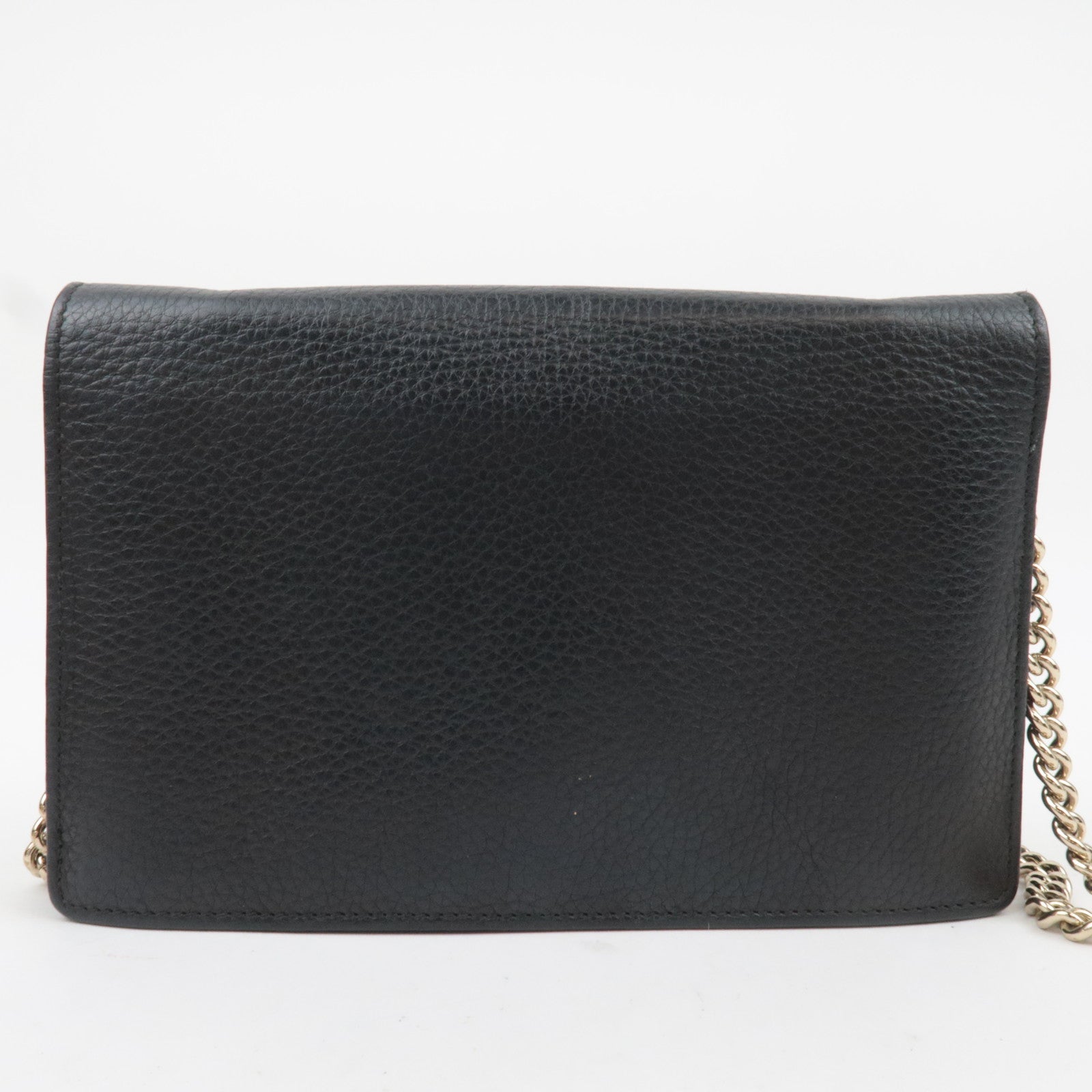 GUCCI Soho Interlocking G Leather Chain Wallet WOC Black 407041 *Box, Dust bag