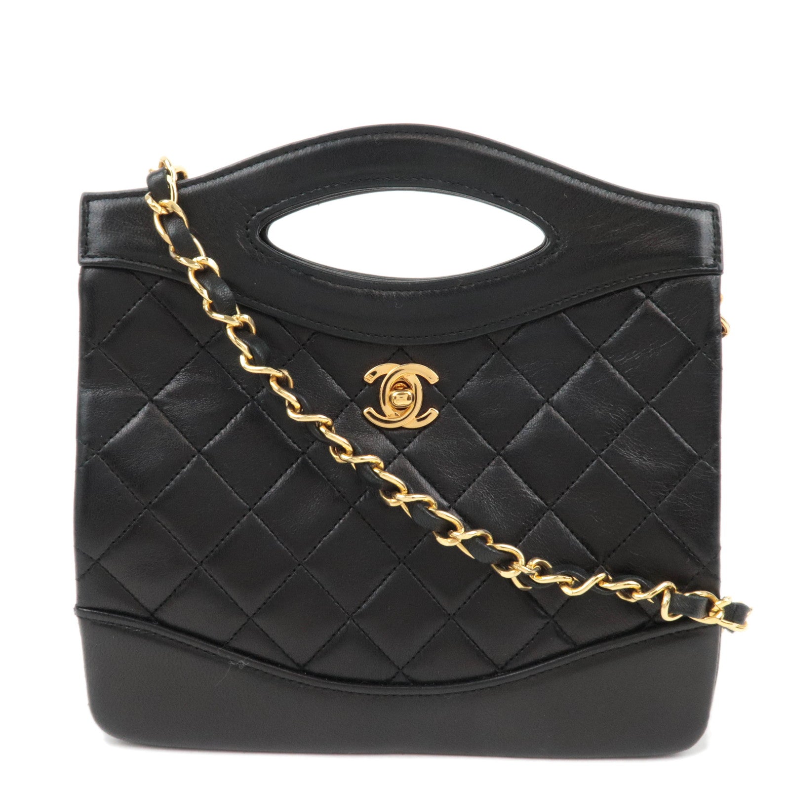 CHANEL Matelasse Lambskin 2Way Chain Shoulder Bag Black Gold HDW *Box, Dust bag, G card87467
