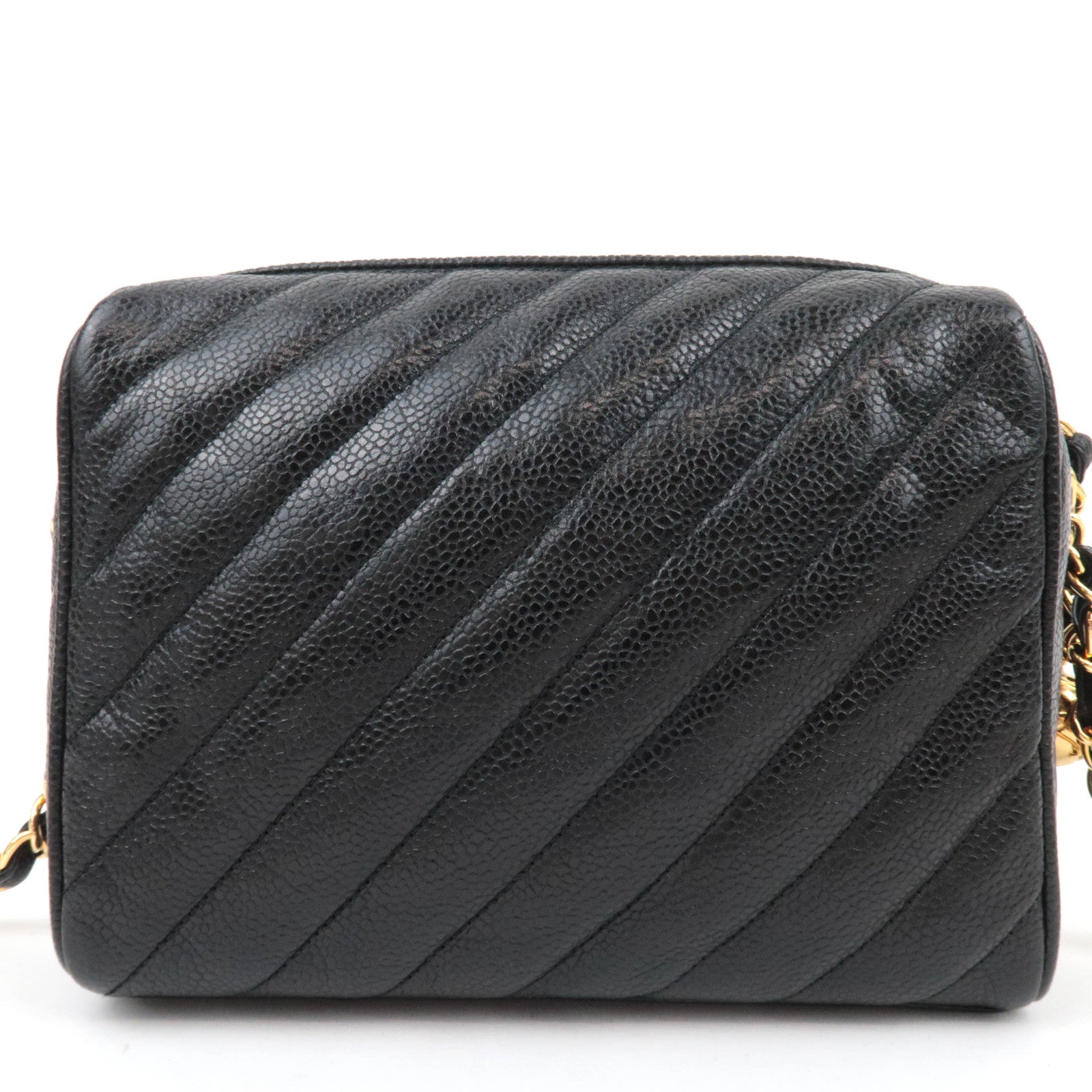 CHANEL Coco Mark Caviarskin Chain Shoulder Bag Black Gold HDW *Box, Dust bag