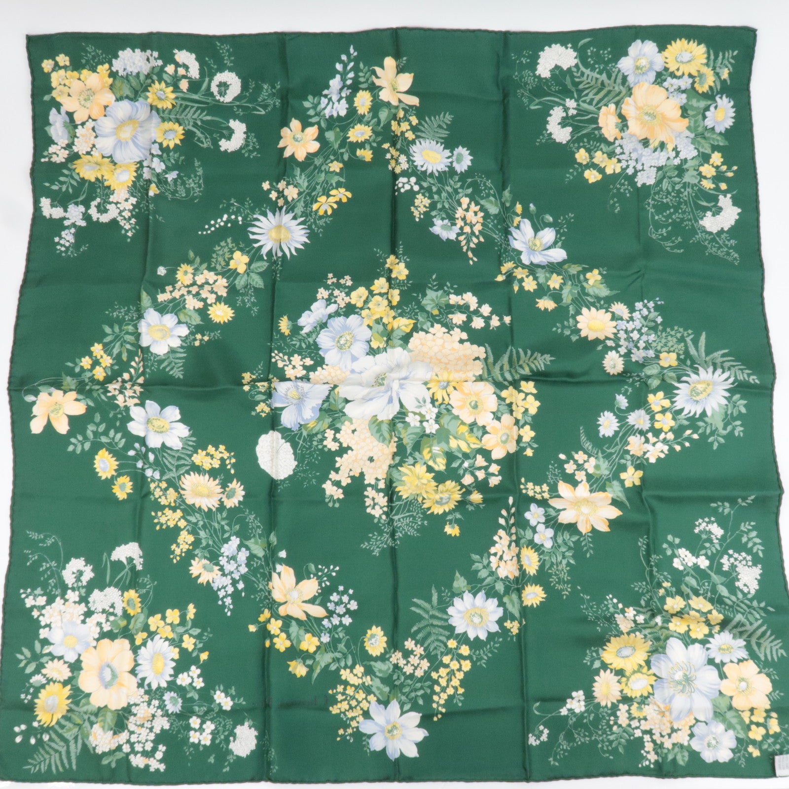 Christian Dior Floral Print Scarf 100% Silk Green