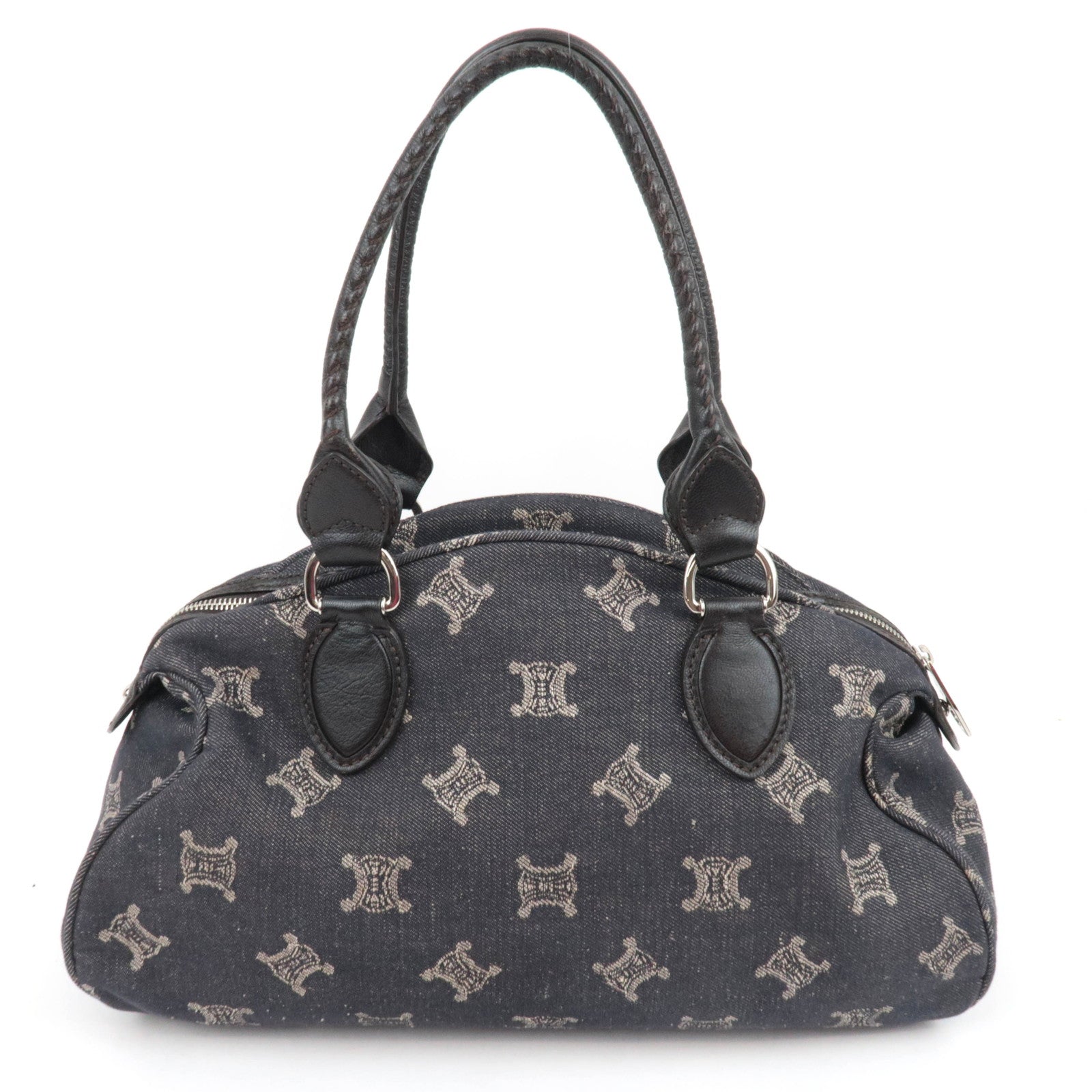 CELINE Paris Macadam Denim Leather Shoulder Bag Black