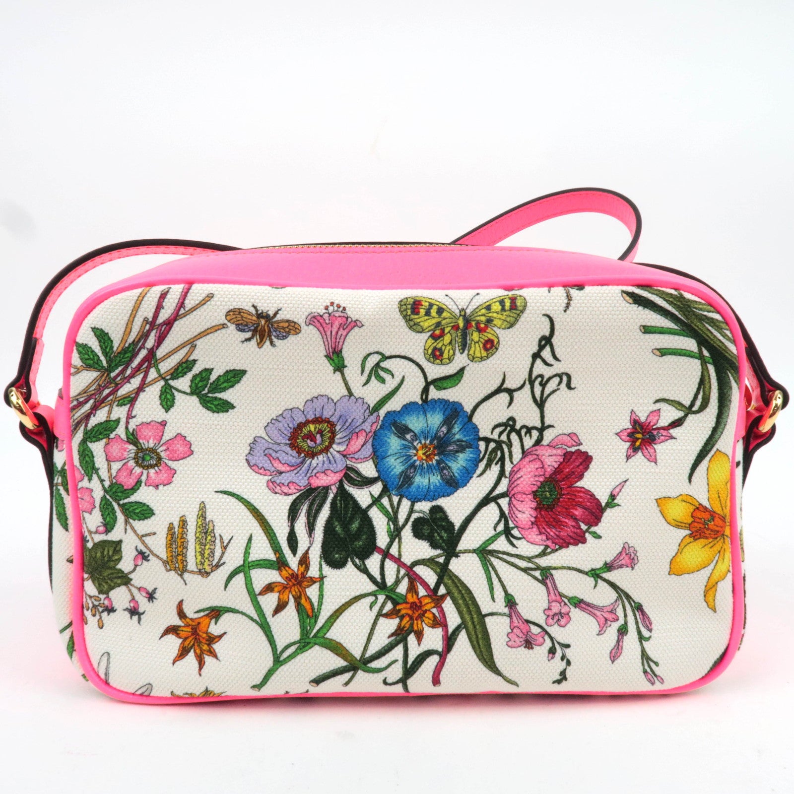 GUCCI Flora Canvas Leather Shoulder Bag White Pink 550147