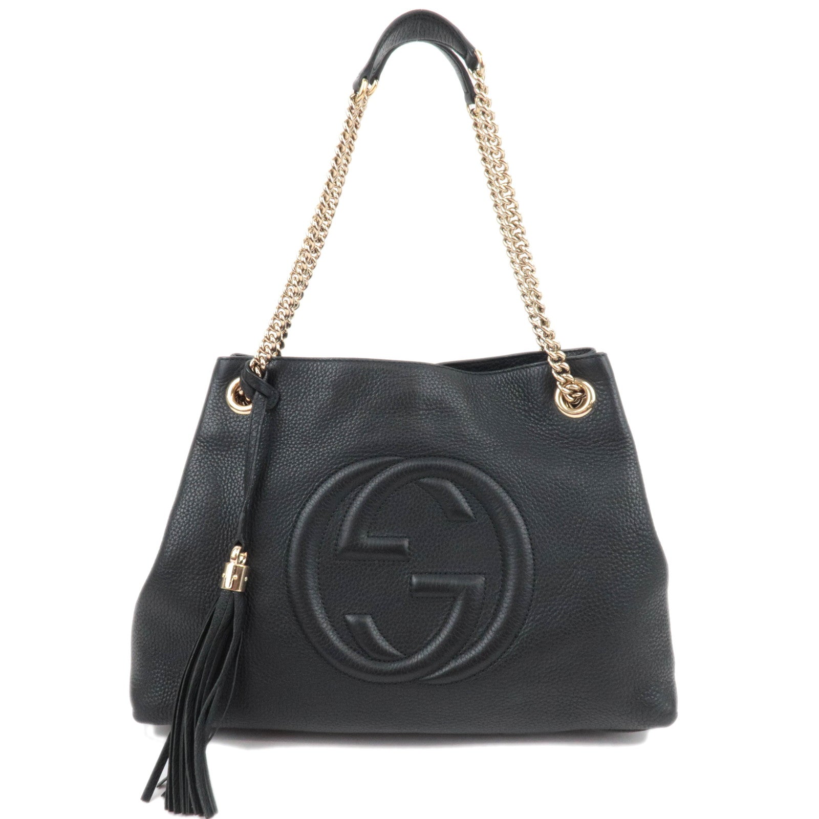 GUCCI Soho Interlocking G Leather Chain Shoulder Bag Black 30898287542