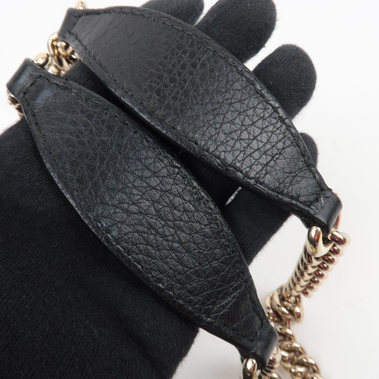 GUCCI Soho Interlocking G Leather Chain Shoulder Bag Black 308982