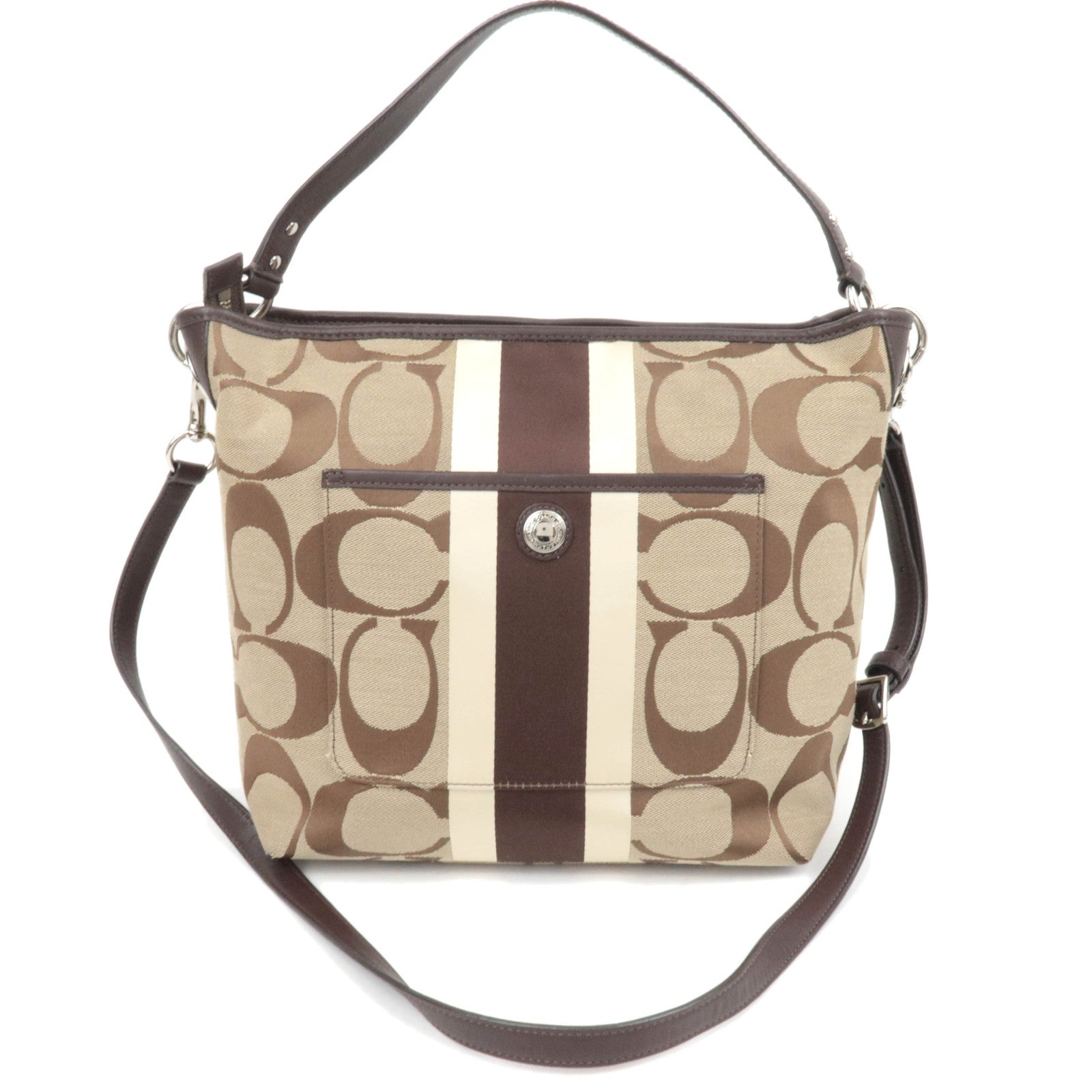 COACH Signature Canvas Leather 2Way Shoulder Bag Beige Brown87561