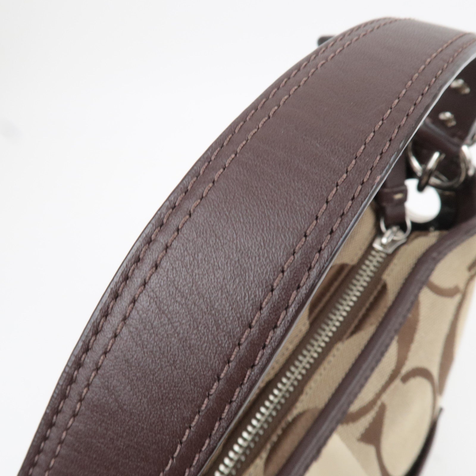 COACH Signature Canvas Leather 2Way Shoulder Bag Beige Brown