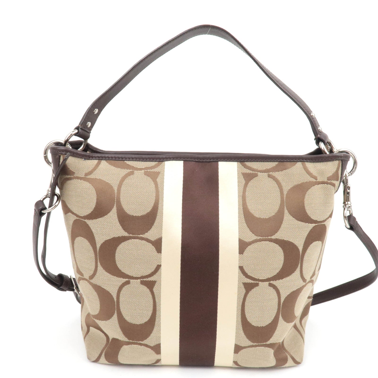 COACH Signature Canvas Leather 2Way Shoulder Bag Beige Brown