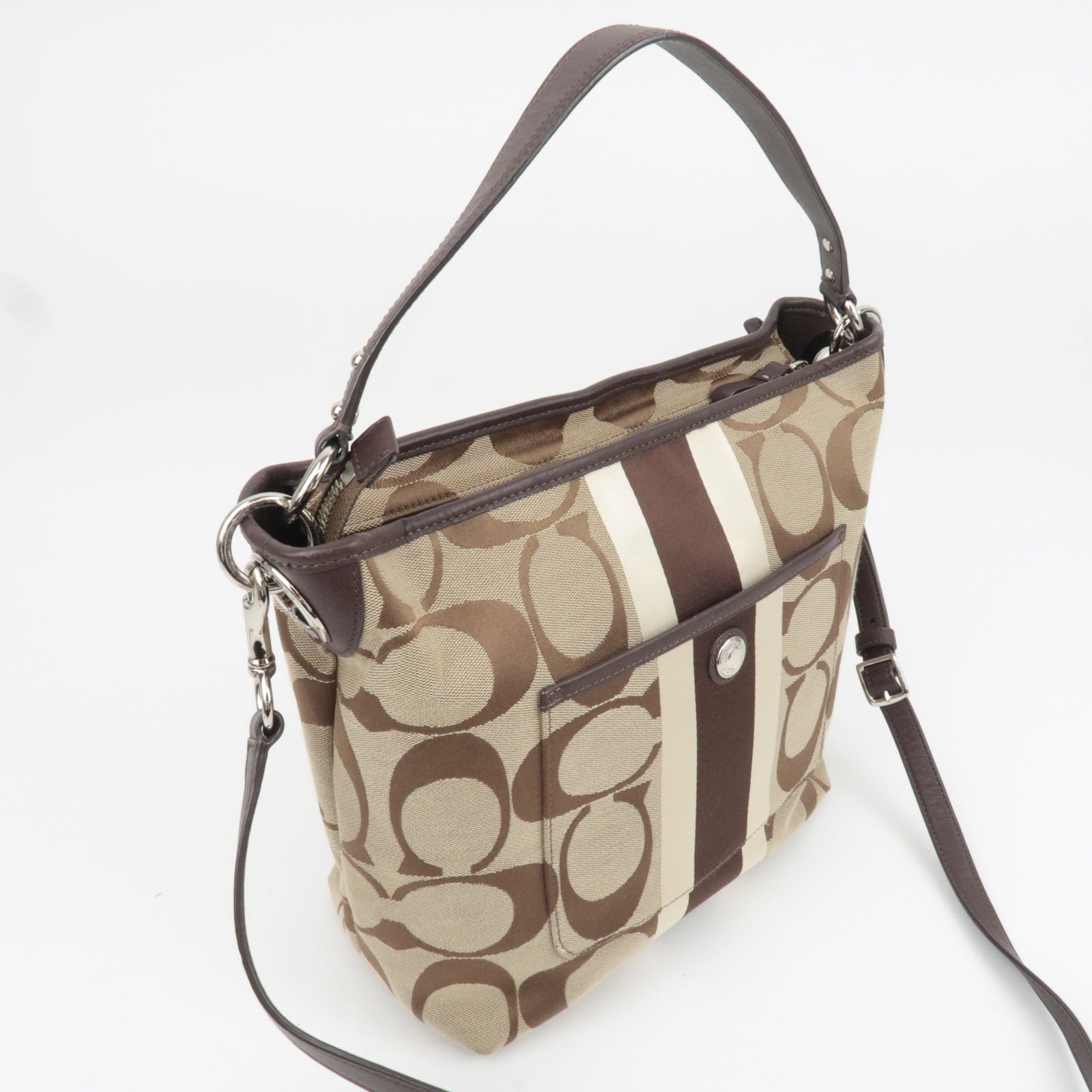 COACH Signature Canvas Leather 2Way Shoulder Bag Beige Brown
