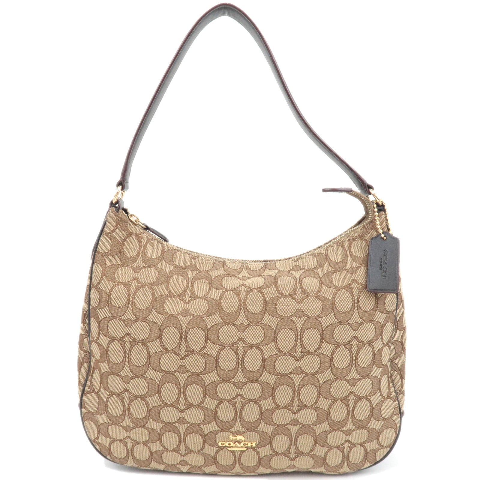 COACH Signature Canvas Leather Shoulder Bag Beige Brown F2995987562