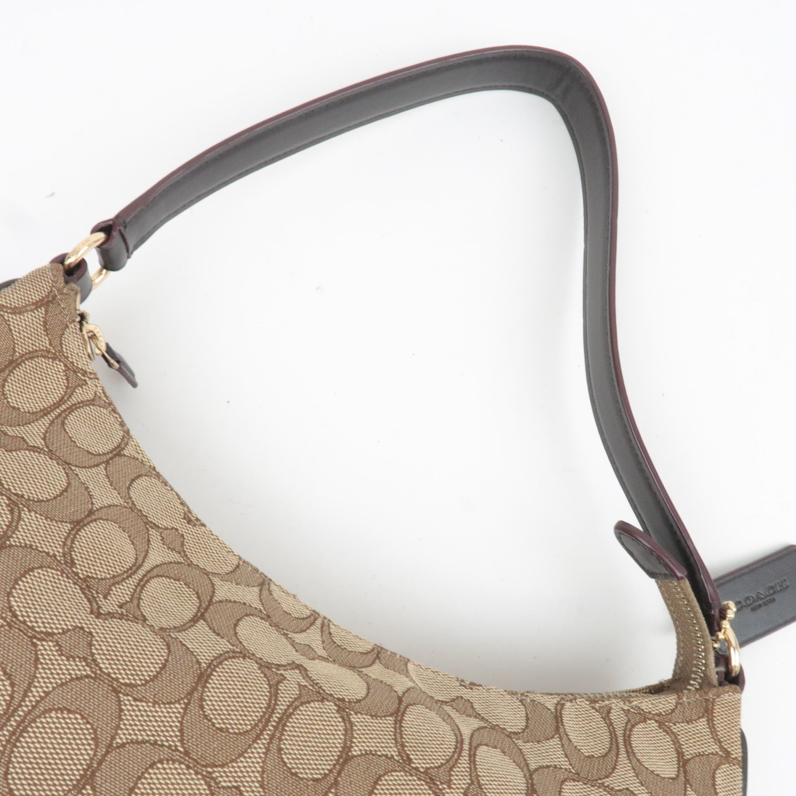 COACH Signature Canvas Leather Shoulder Bag Beige Brown F29959