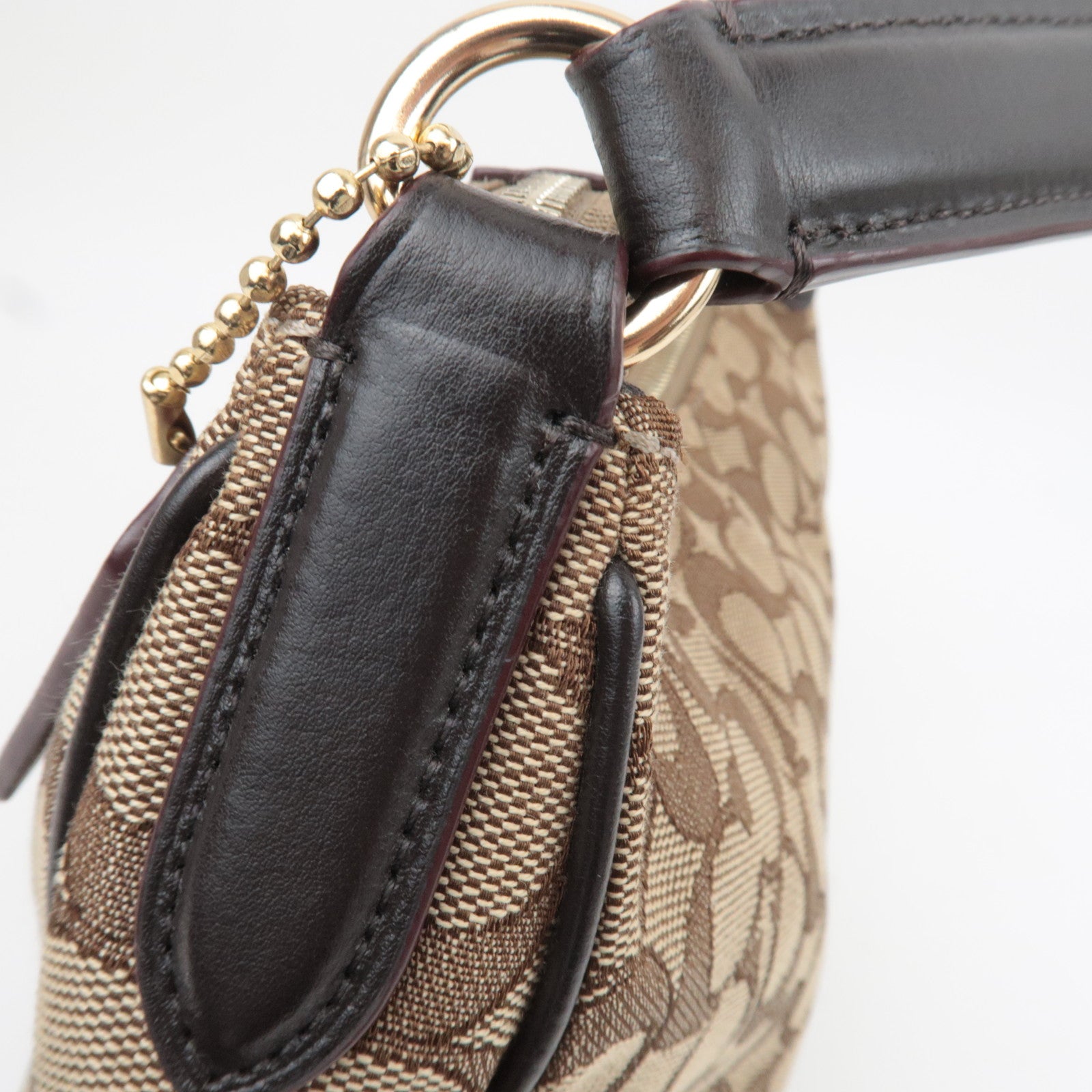 COACH Signature Canvas Leather Shoulder Bag Beige Brown F29959