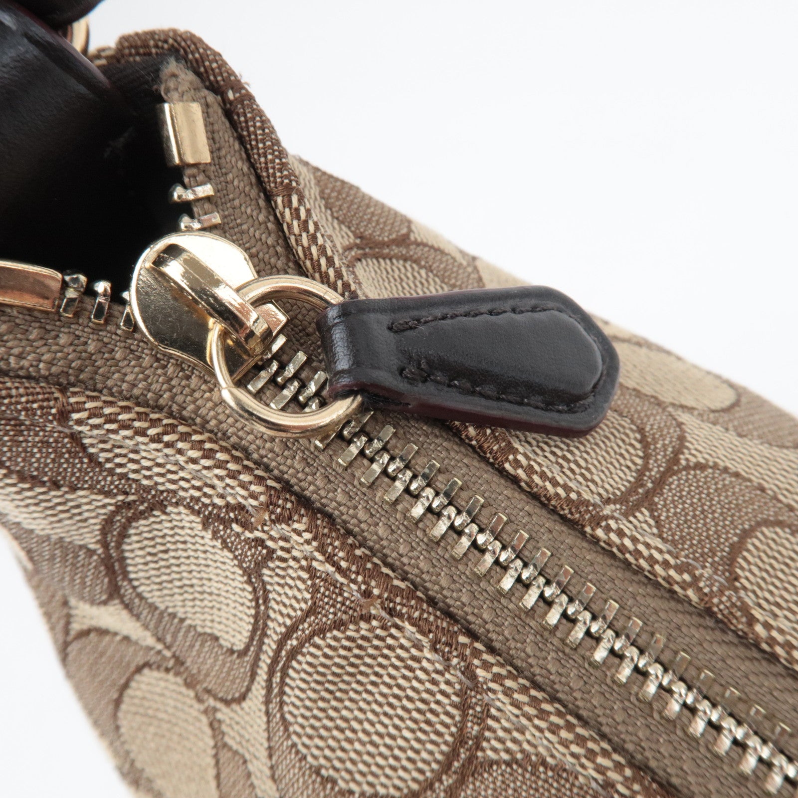 COACH Signature Canvas Leather Shoulder Bag Beige Brown F29959