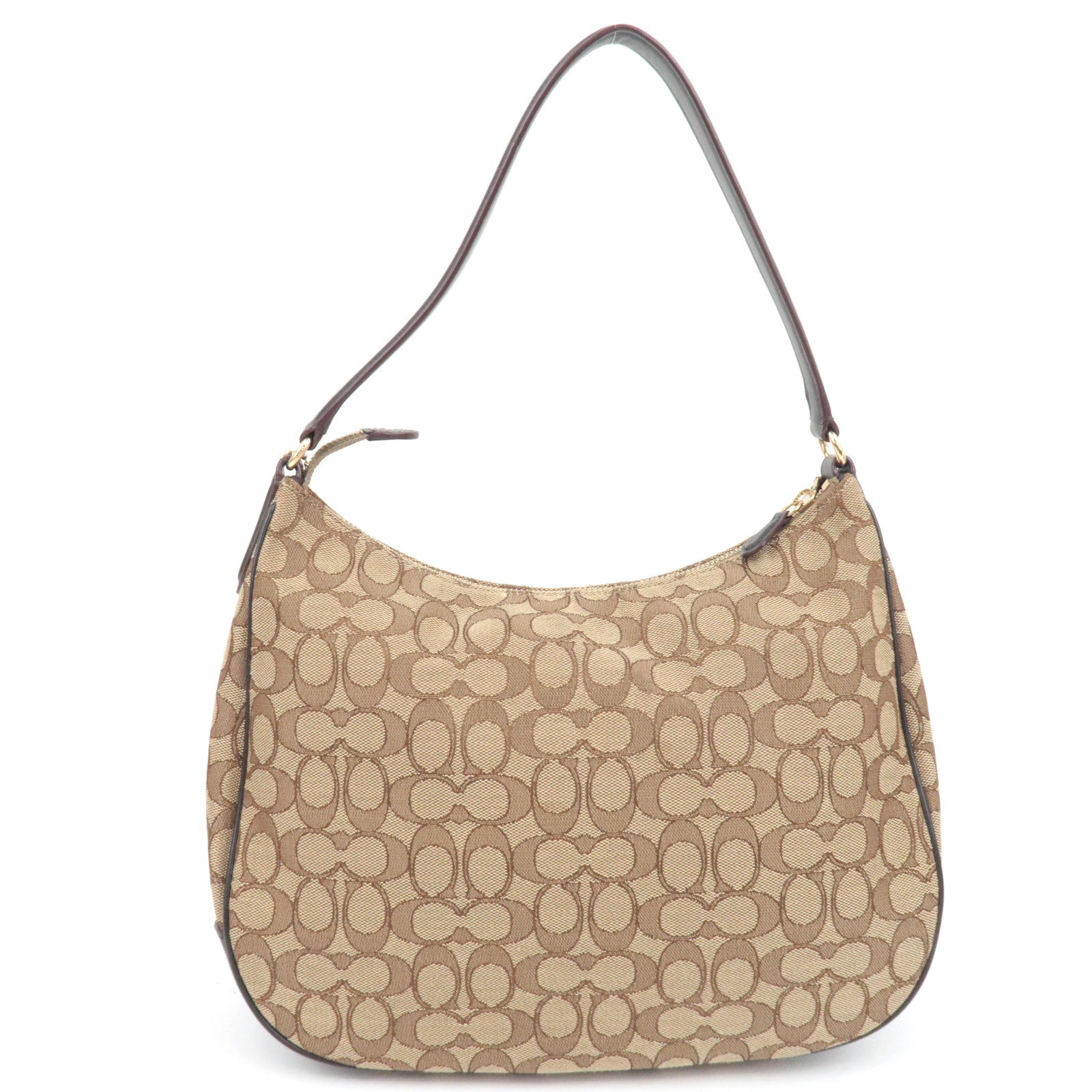 COACH Signature Canvas Leather Shoulder Bag Beige Brown F29959