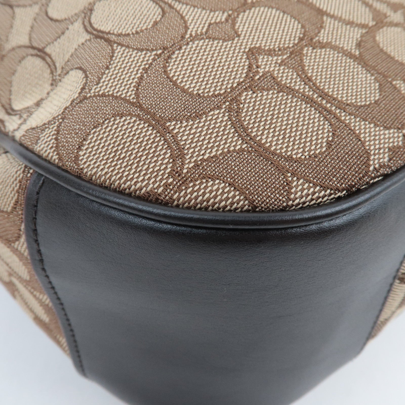 COACH Signature Canvas Leather Shoulder Bag Beige Brown F29959