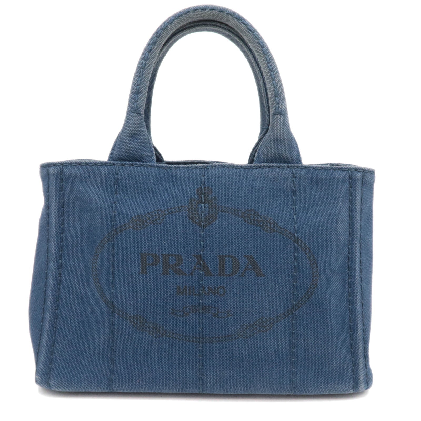 PRADA Canapa Mini Canvas Tote Bag Navy 1BG43987567
