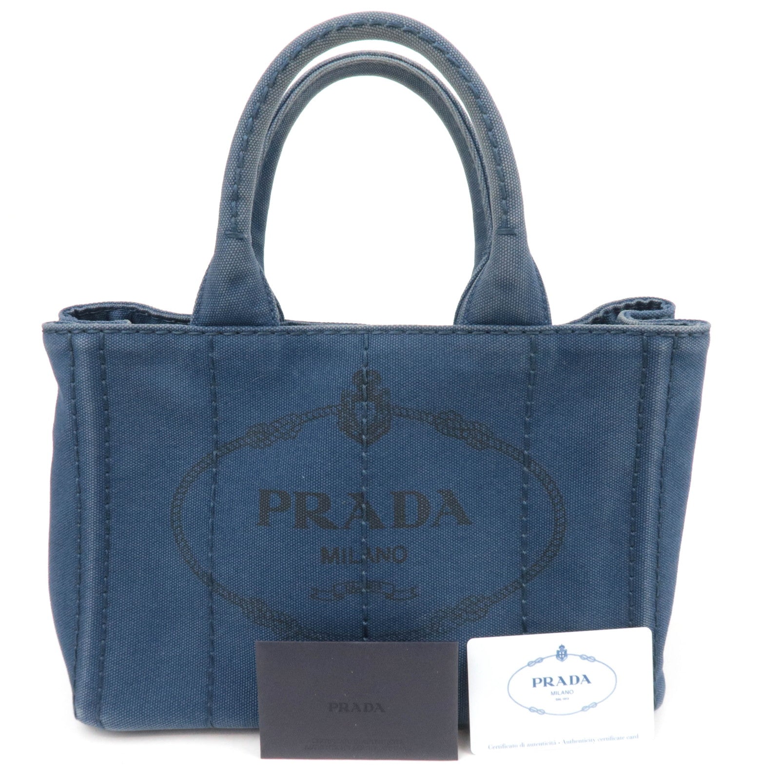 PRADA Canapa Mini Canvas Tote Bag Navy 1BG439