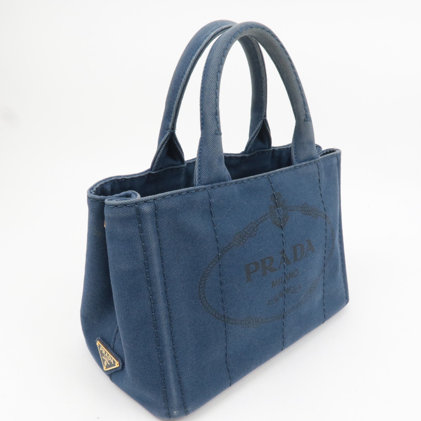 PRADA Canapa Mini Canvas Tote Bag Navy 1BG439