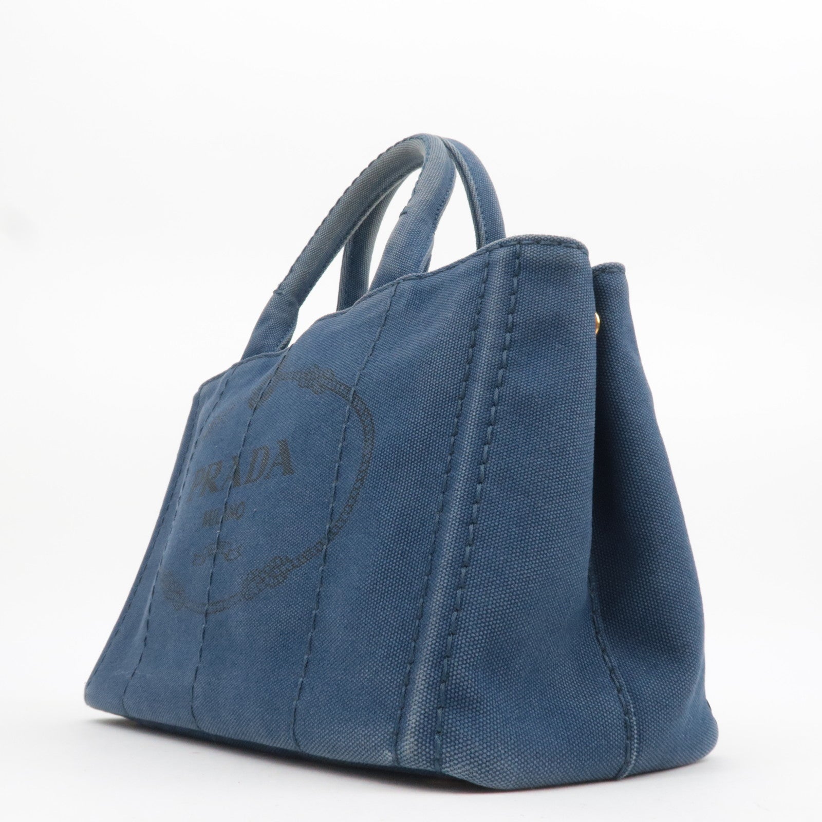 PRADA Canapa Mini Canvas Tote Bag Navy 1BG439