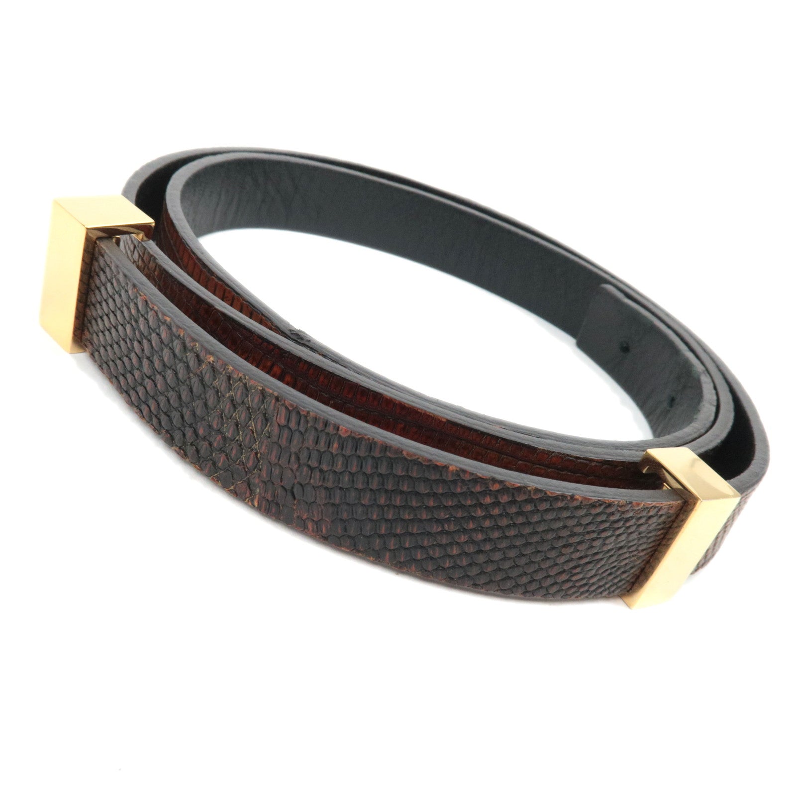 CELINE Double Studs Buckle Leather Belt Size S 80cm Brown 87606