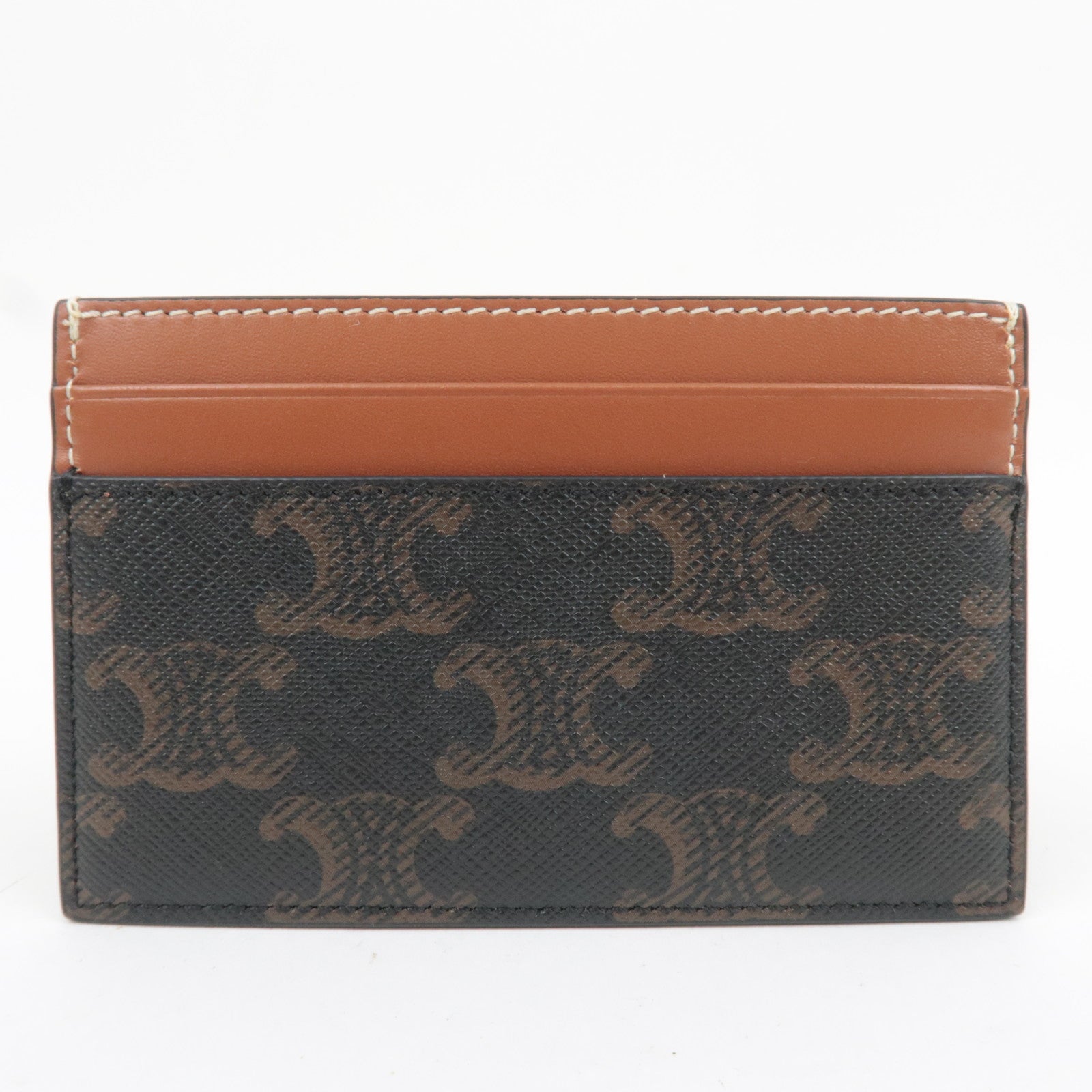 CELINE Triomphe PVC Leather Card Case Black Brown