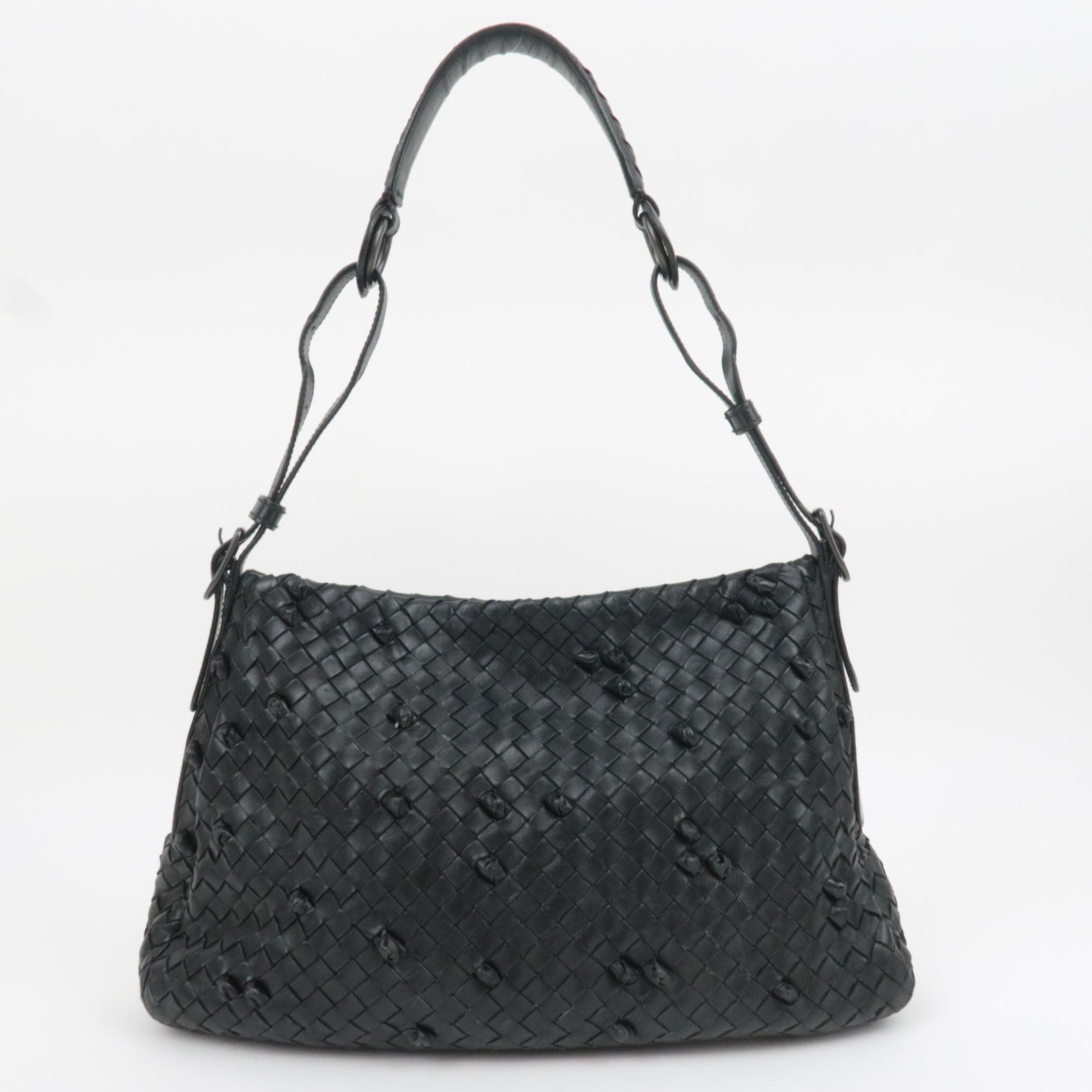 BOTTEGA VENETA Intrecciato Leather Shoulder Bag Black 125580