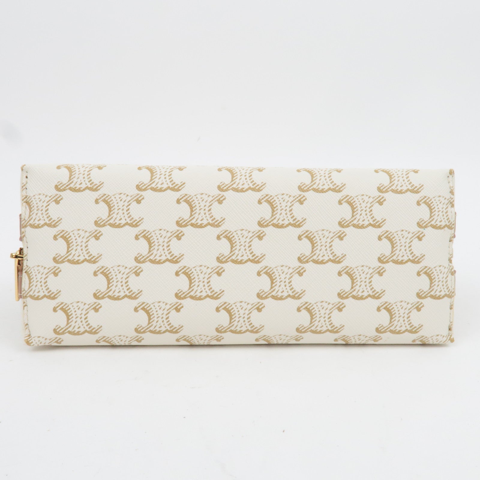 CELINE Triomphe PVC Leather Cosmetic Pouch White Brown