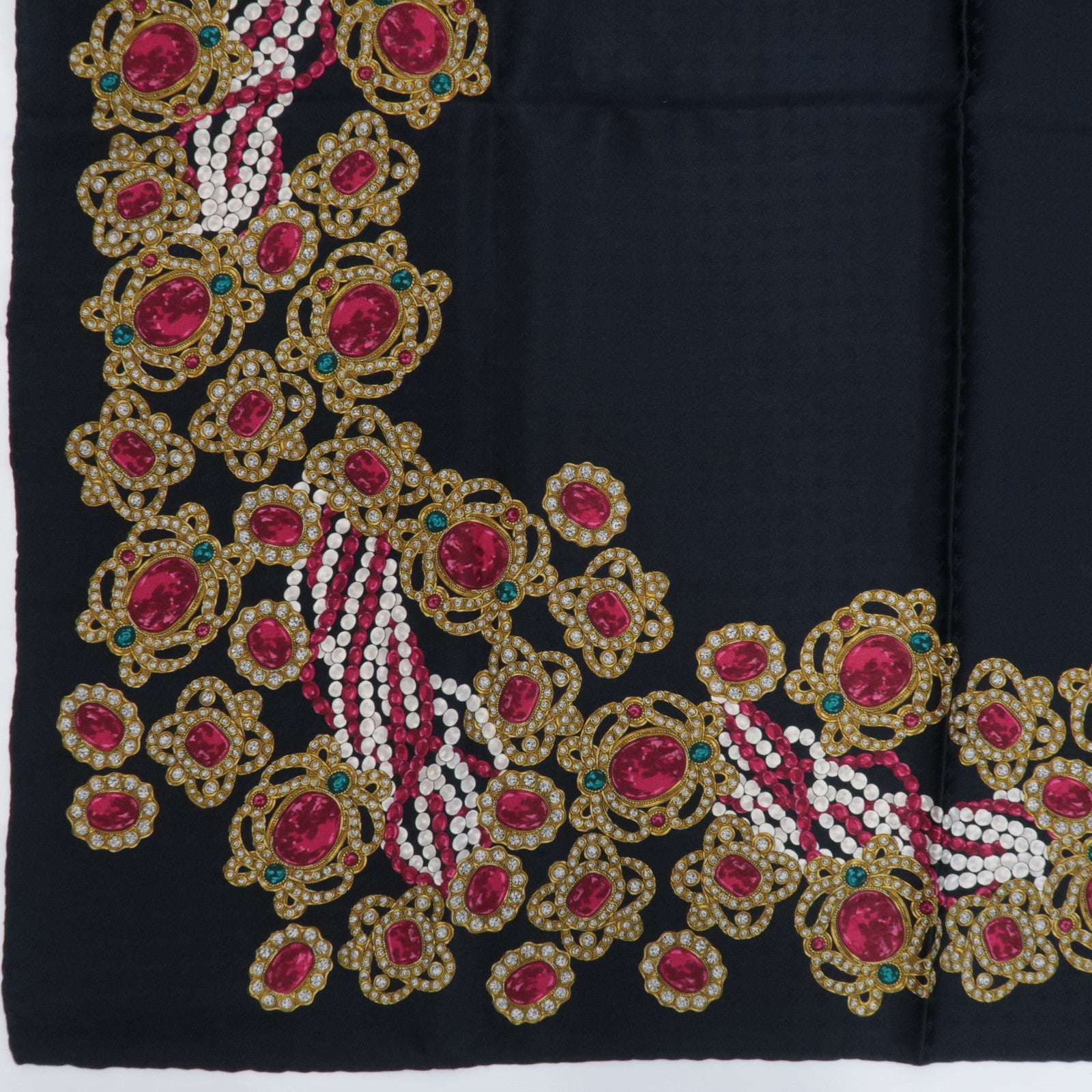 CHANEL Scarf Jewelry Print 100% Silk Black