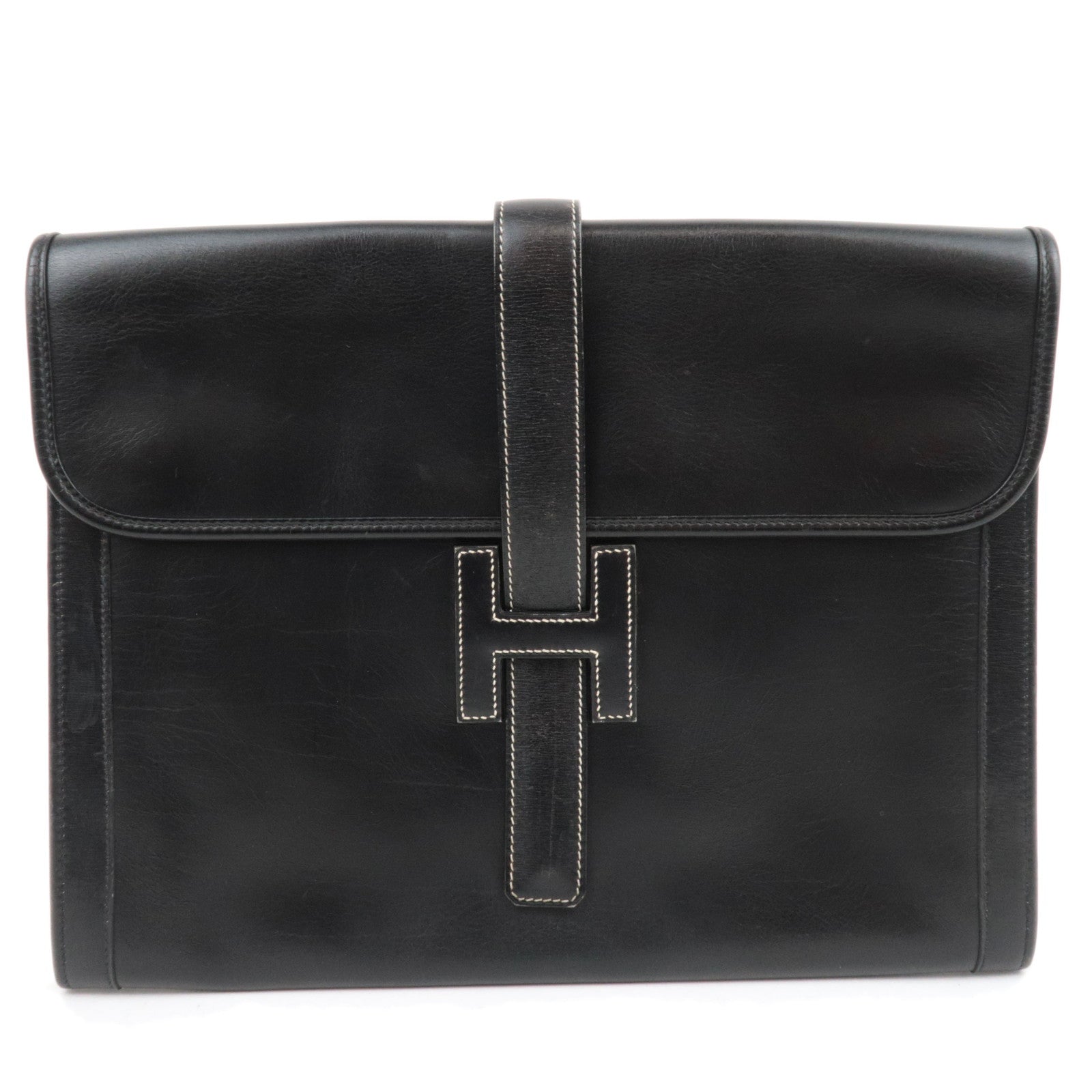 HERMES Jige GM 〇V Stamp (1992) Box Calf Black 87703
