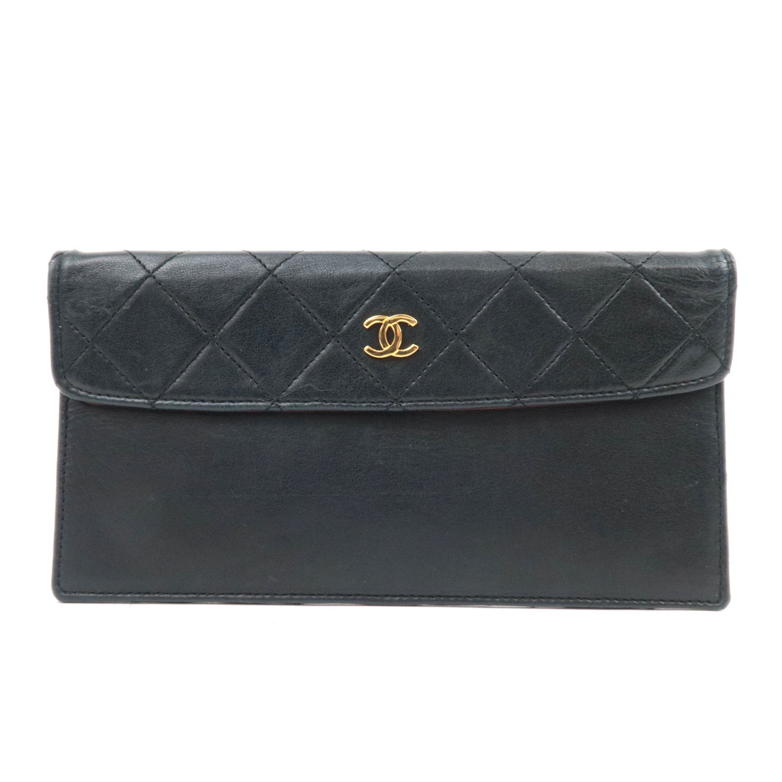 CHANEL Matelasse Lambskin Small Flat Pouch Black Gold HDW87707