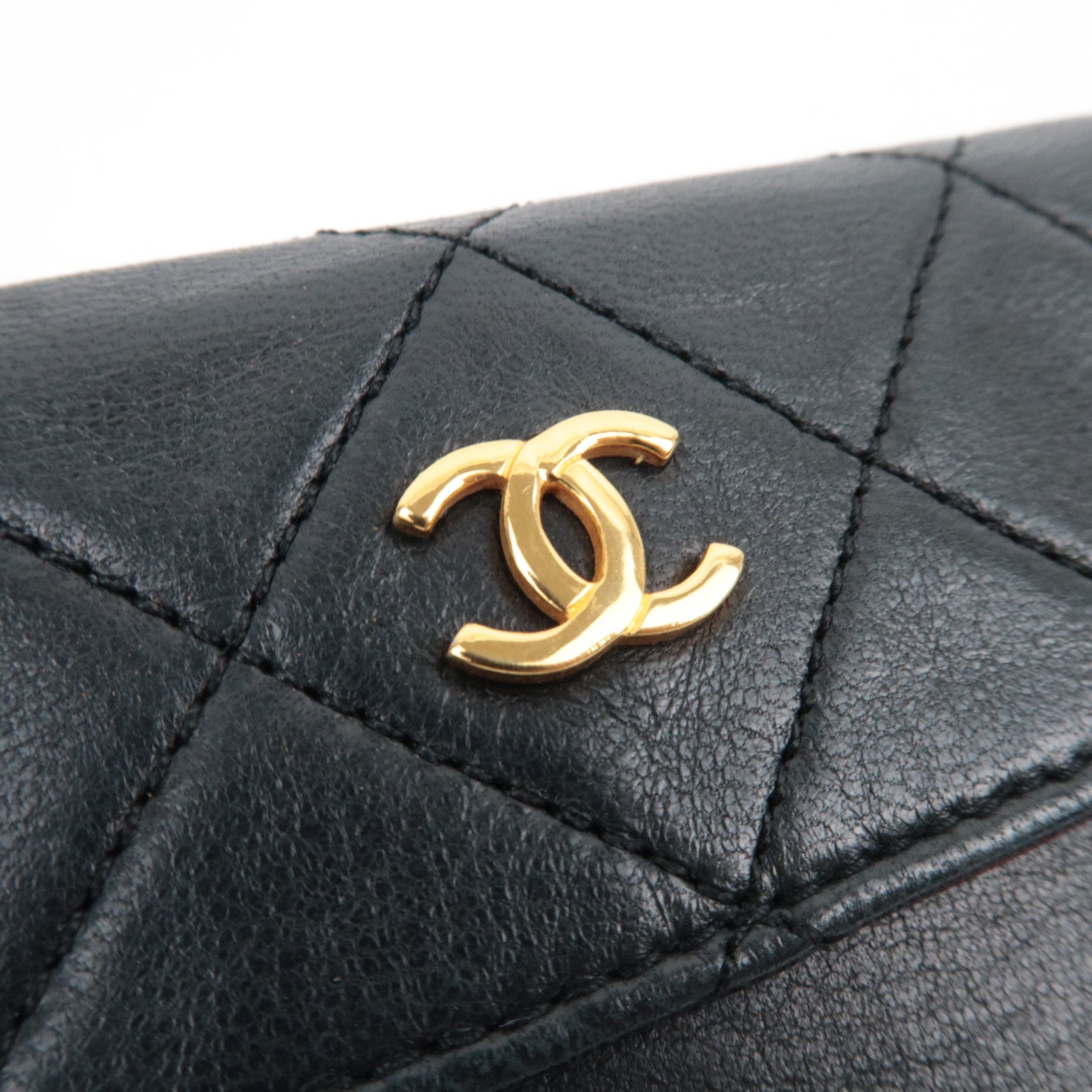 CHANEL Matelasse Lambskin Small Flat Pouch Black Gold HDW