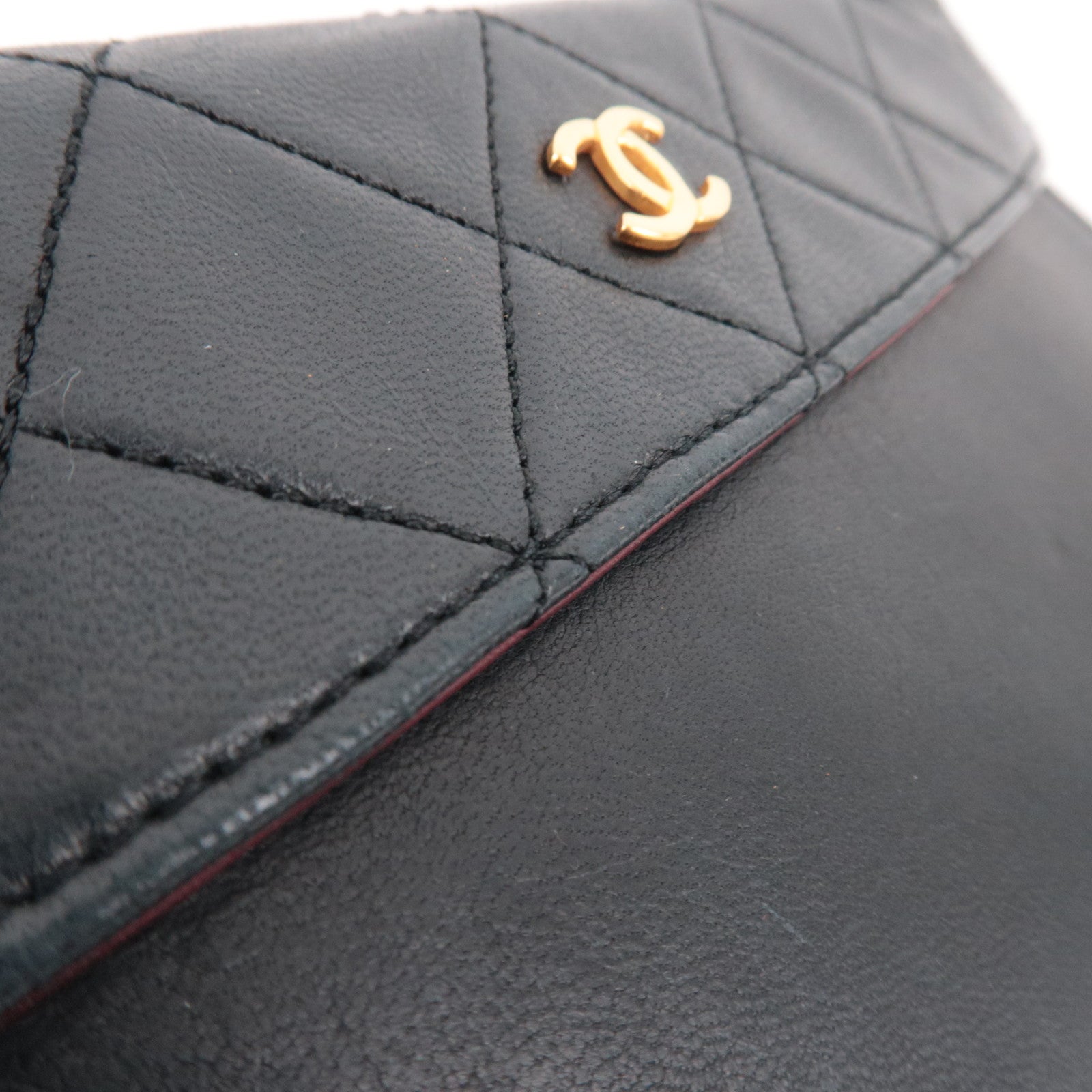 CHANEL Matelasse Lambskin Small Flat Pouch Black Gold HDW