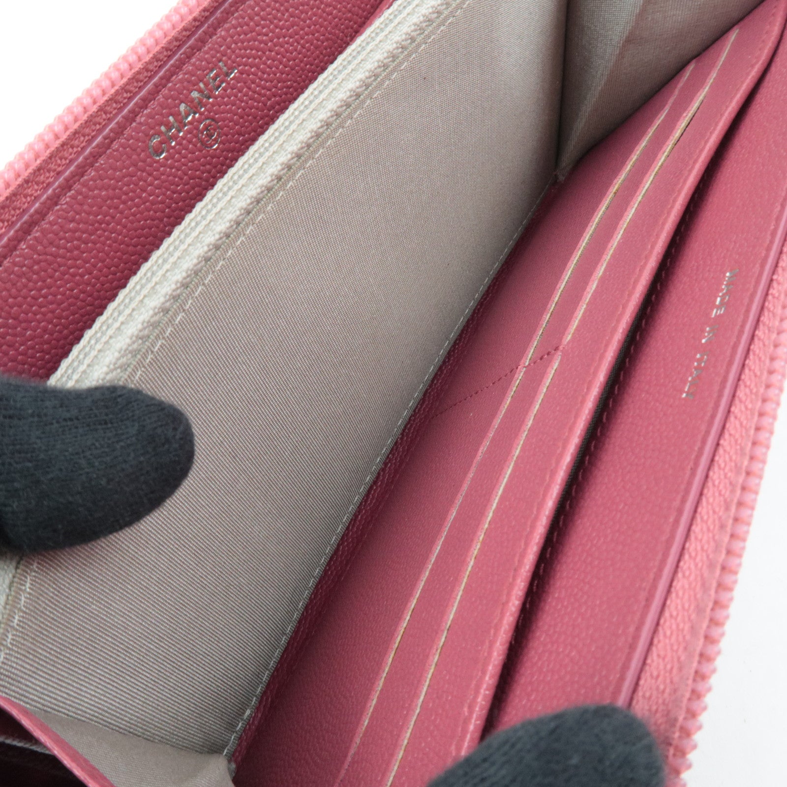 CHANEL Coco Mark Caviarskin Long Wallet Pink