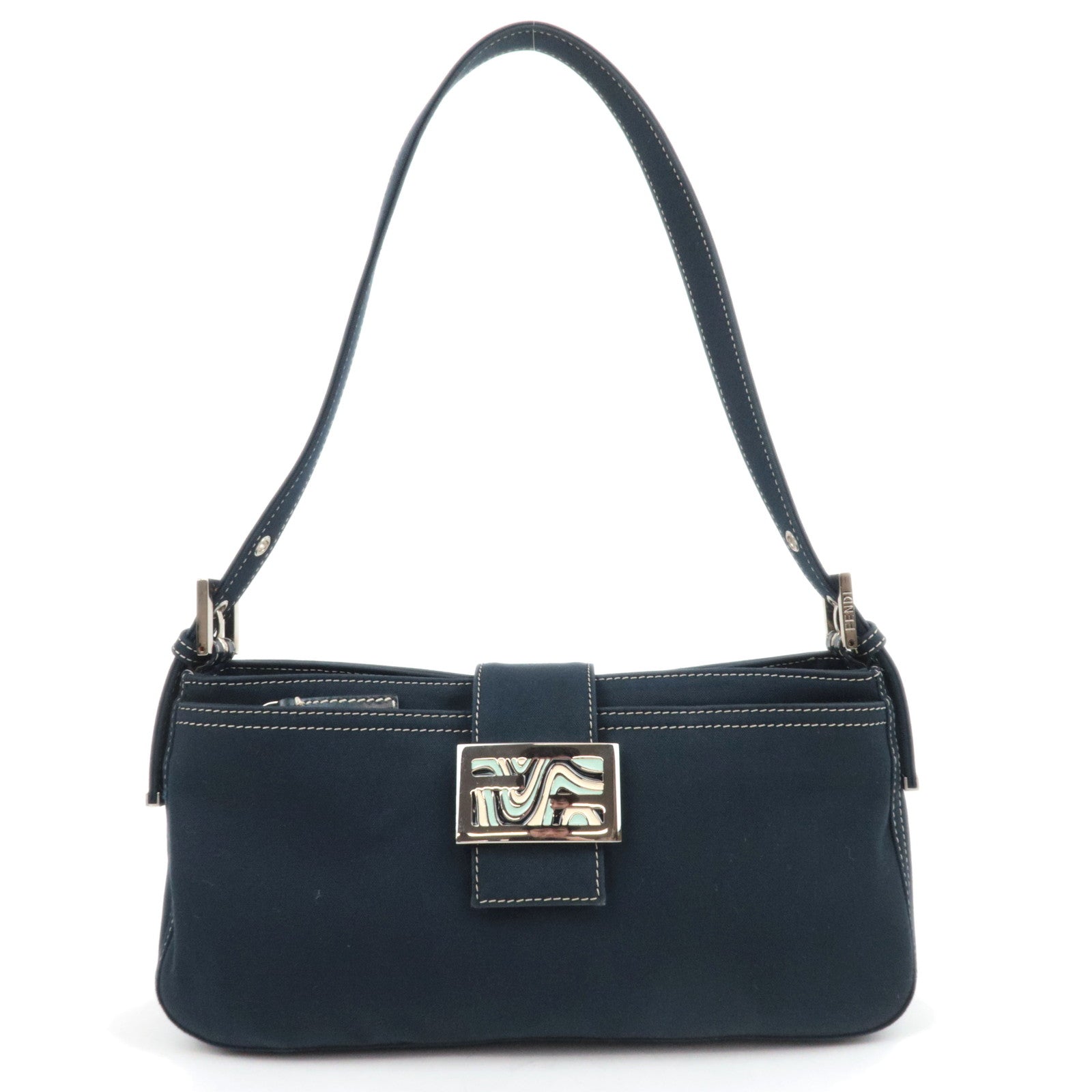 FENDI Canvas Leather Shoulder Bag Navy Marble87724