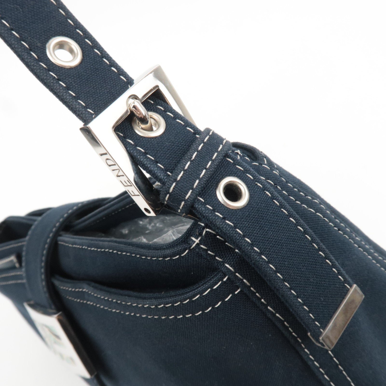 FENDI Canvas Leather Shoulder Bag Navy Marble