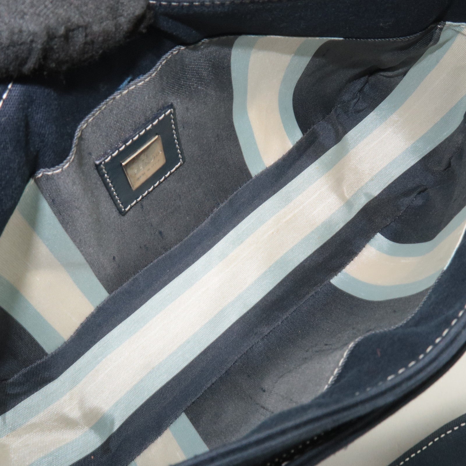 FENDI Canvas Leather Shoulder Bag Navy Marble