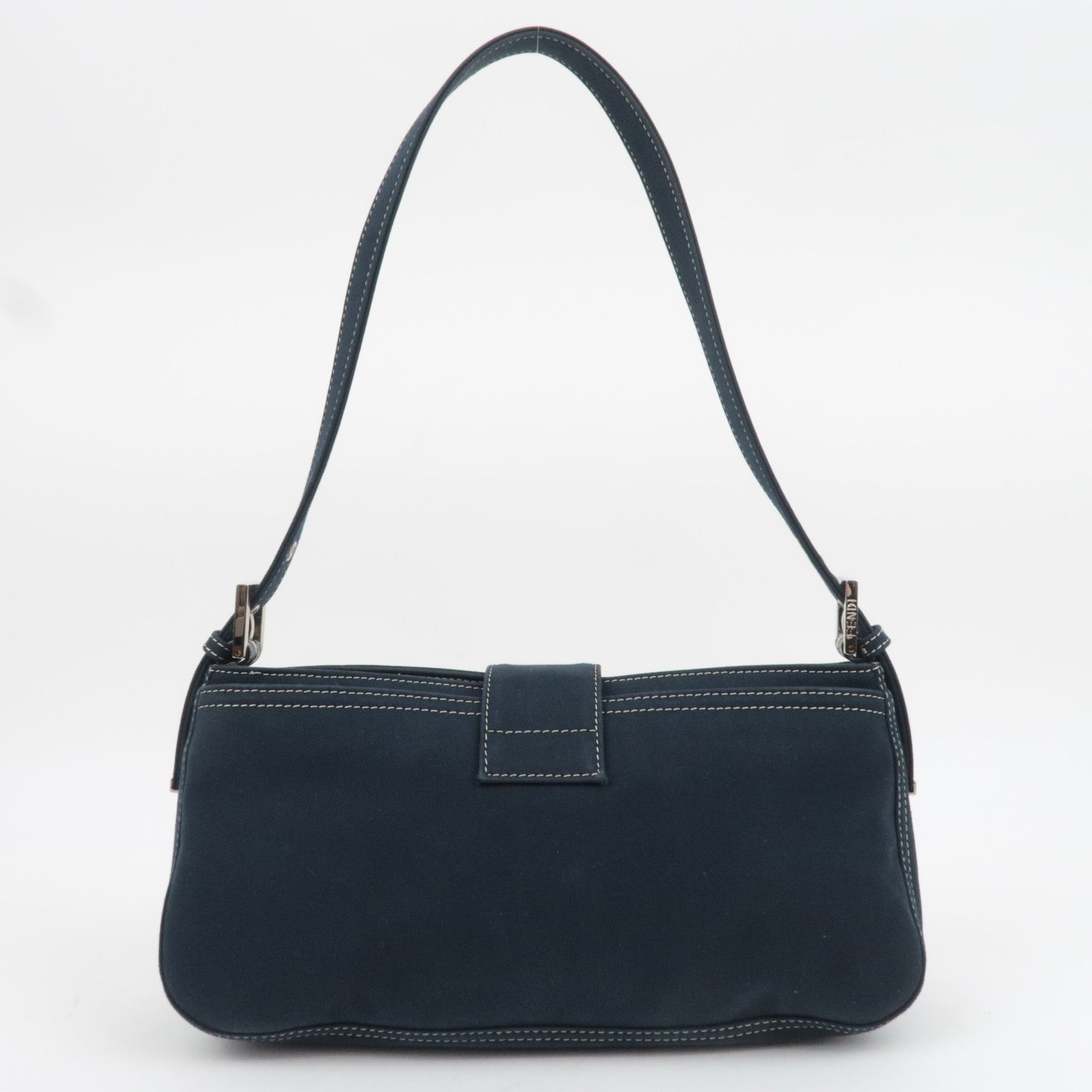 FENDI Canvas Leather Shoulder Bag Navy Marble
