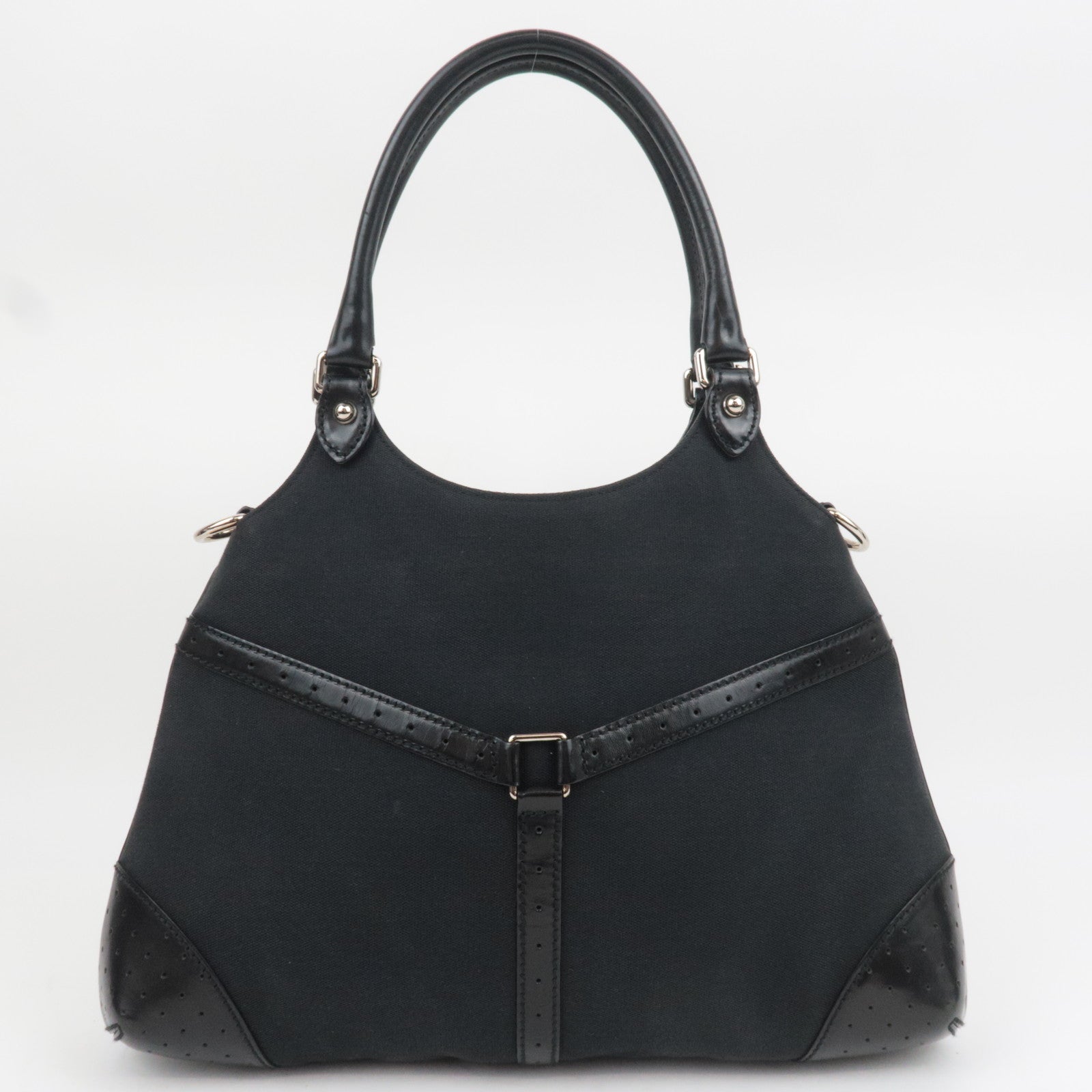GUCCI Interlocking G Canvas Leather Shoulder Bag Black 114875