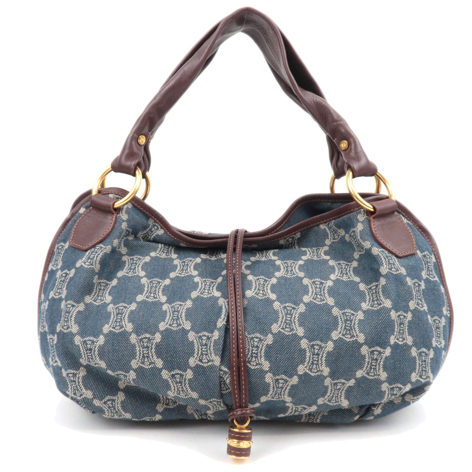 CELINE Paris Macadam Bittersweet Denim Leather Shoulder Bag Blue Brown87731