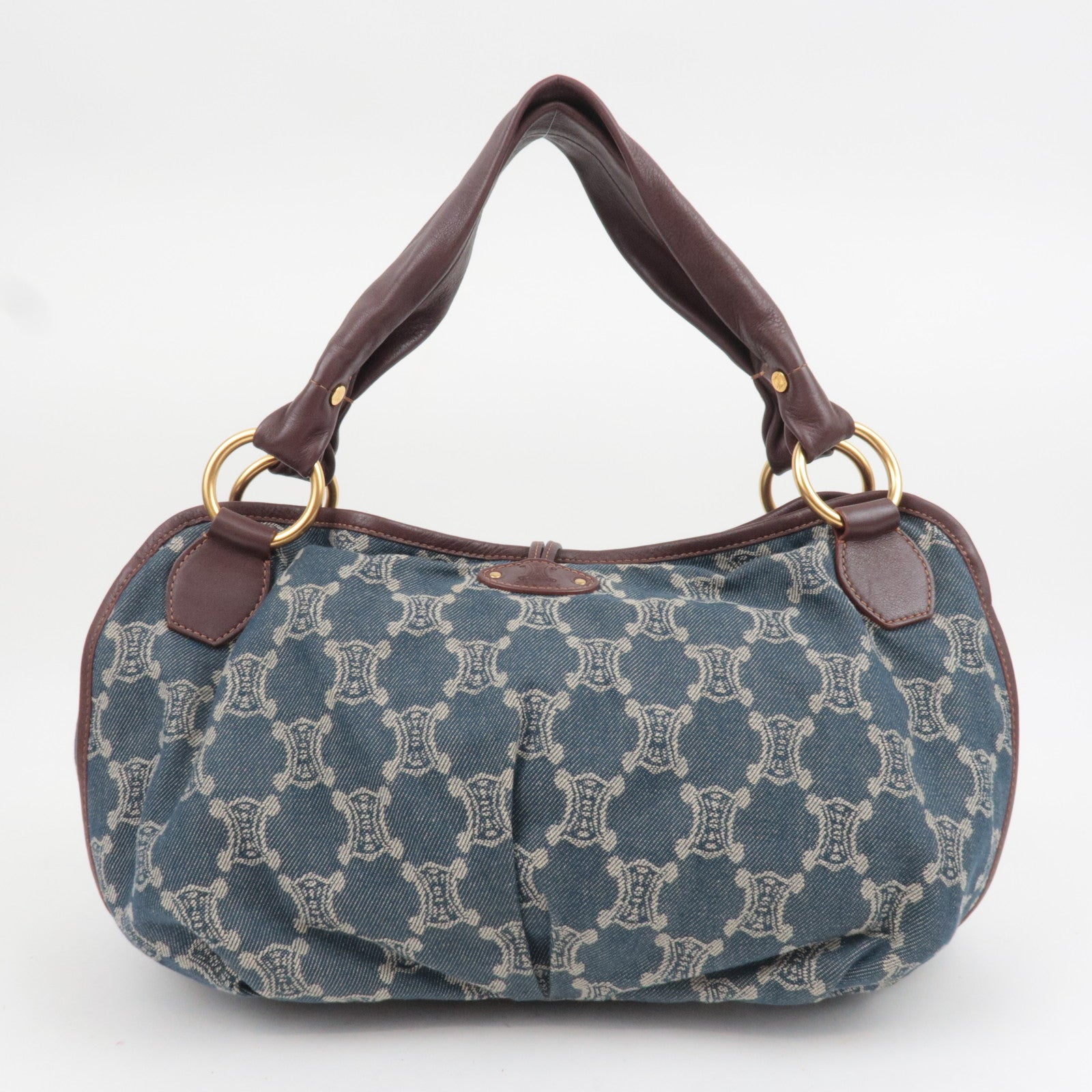 CELINE Paris Macadam Bittersweet Denim Leather Shoulder Bag Blue Brown