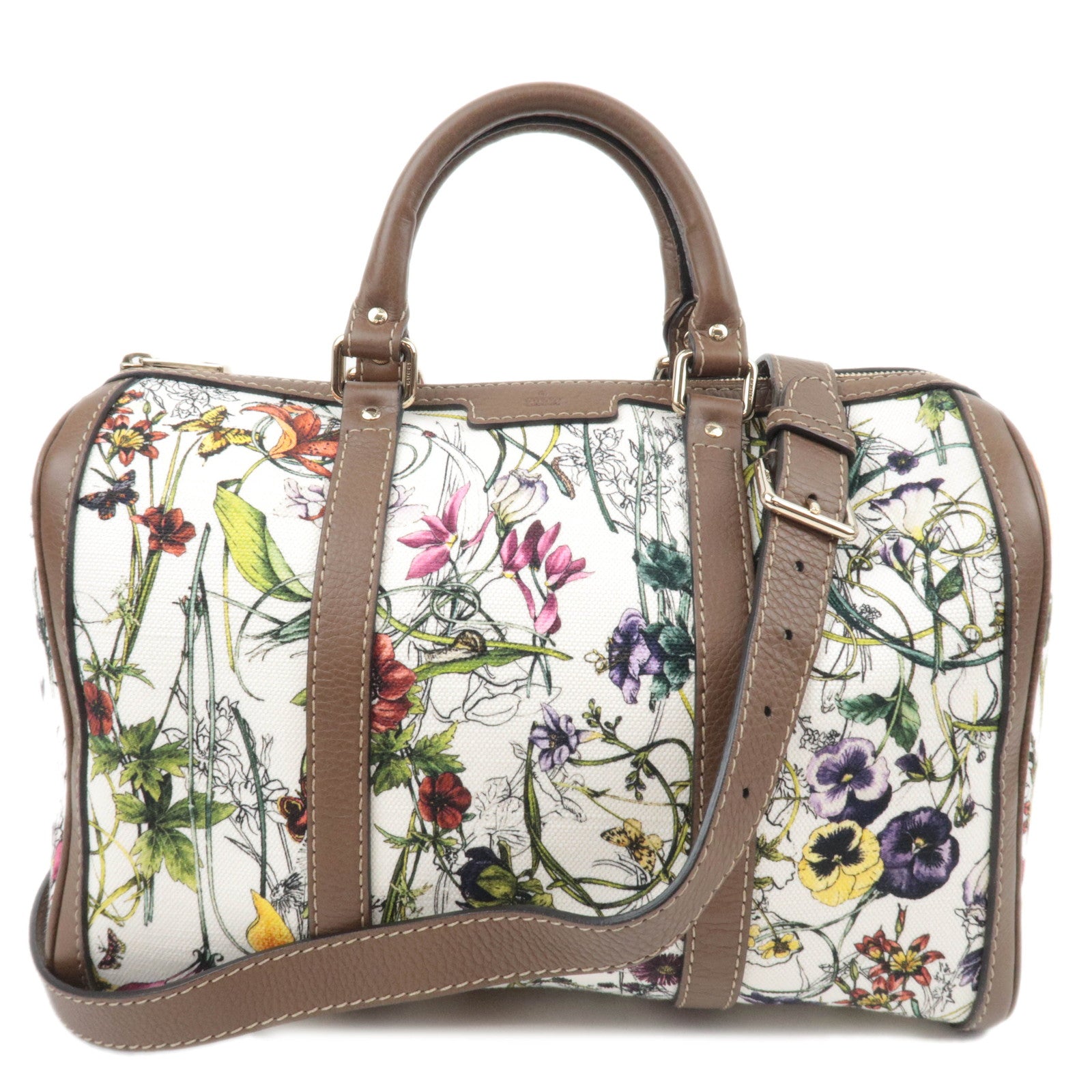 GUCCI Flora 2Way Canvas Leather Handbag Multicolor 24720587735