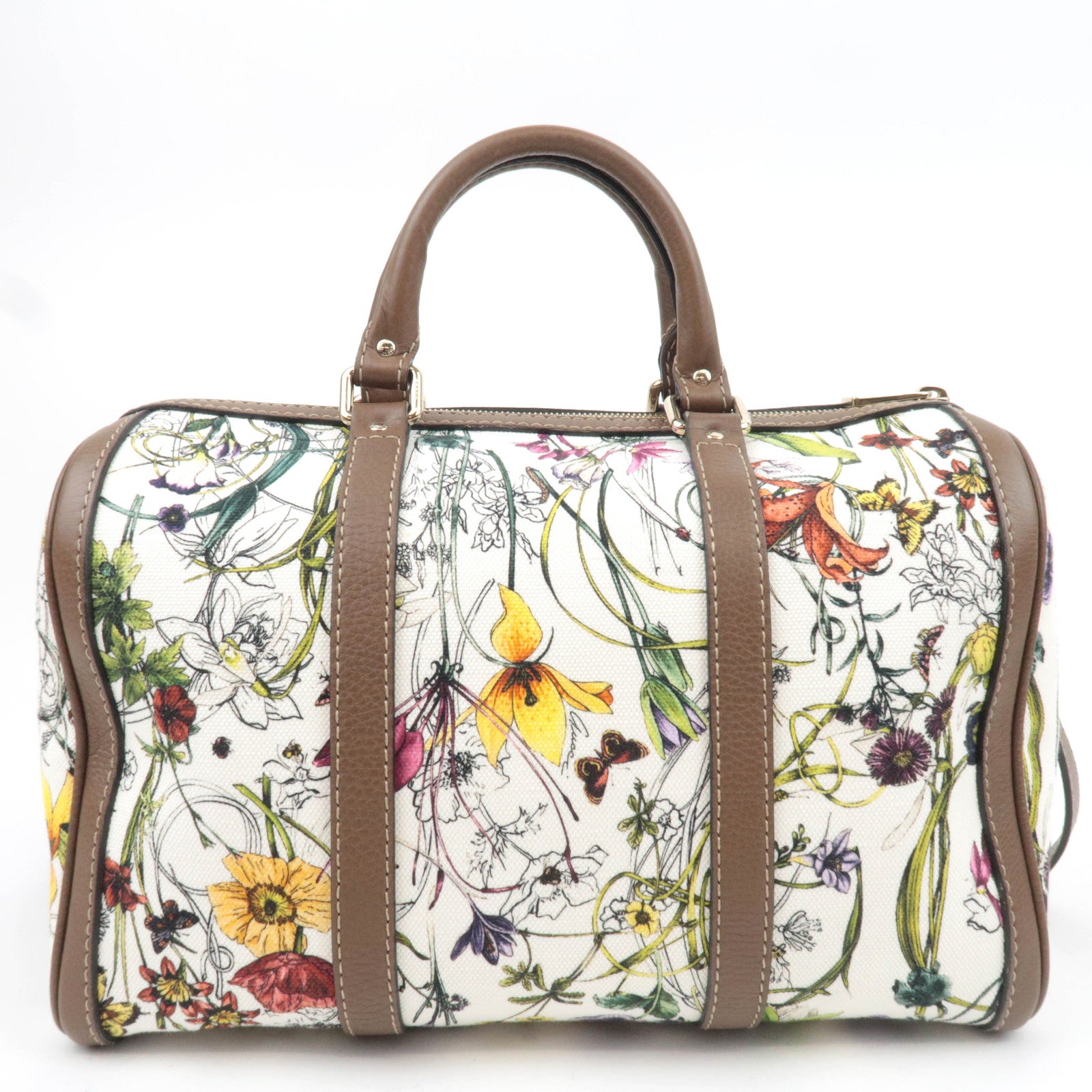 GUCCI Flora 2Way Canvas Leather Handbag Multicolor 247205